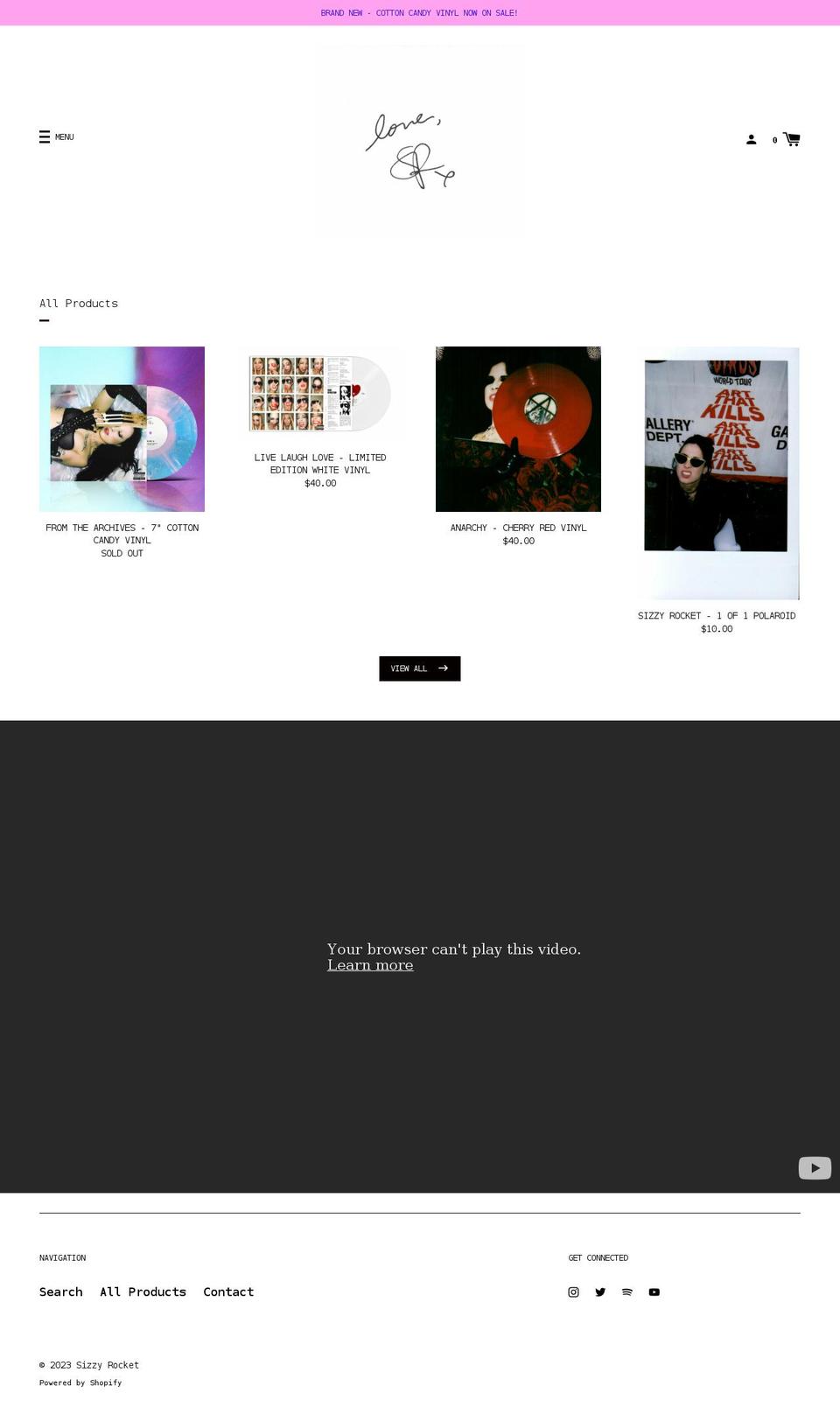 sizzyrocketshop.com shopify website screenshot
