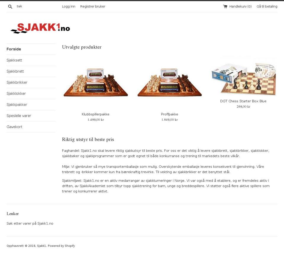 sjakk1.no shopify website screenshot