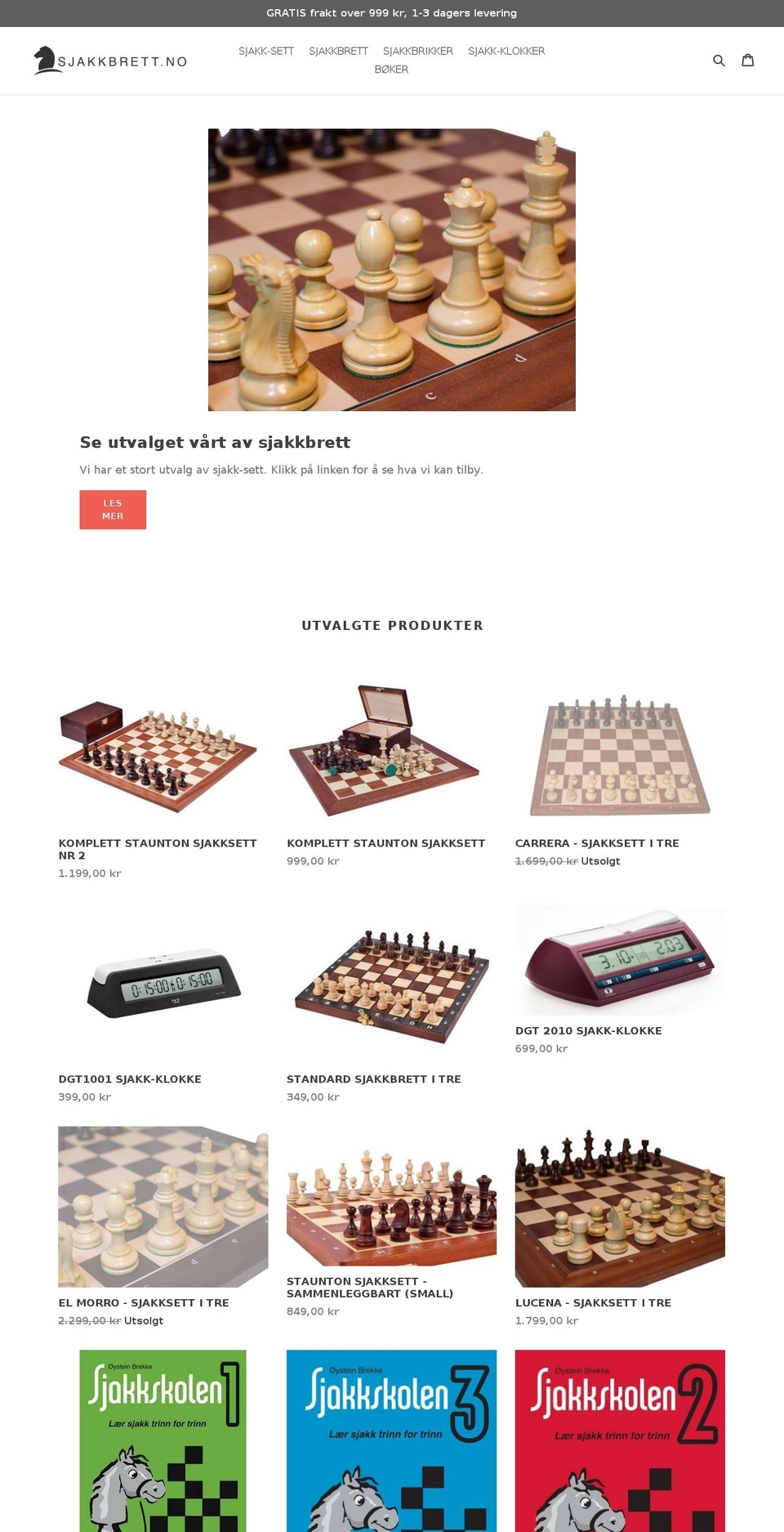 sjakkbrett.no shopify website screenshot
