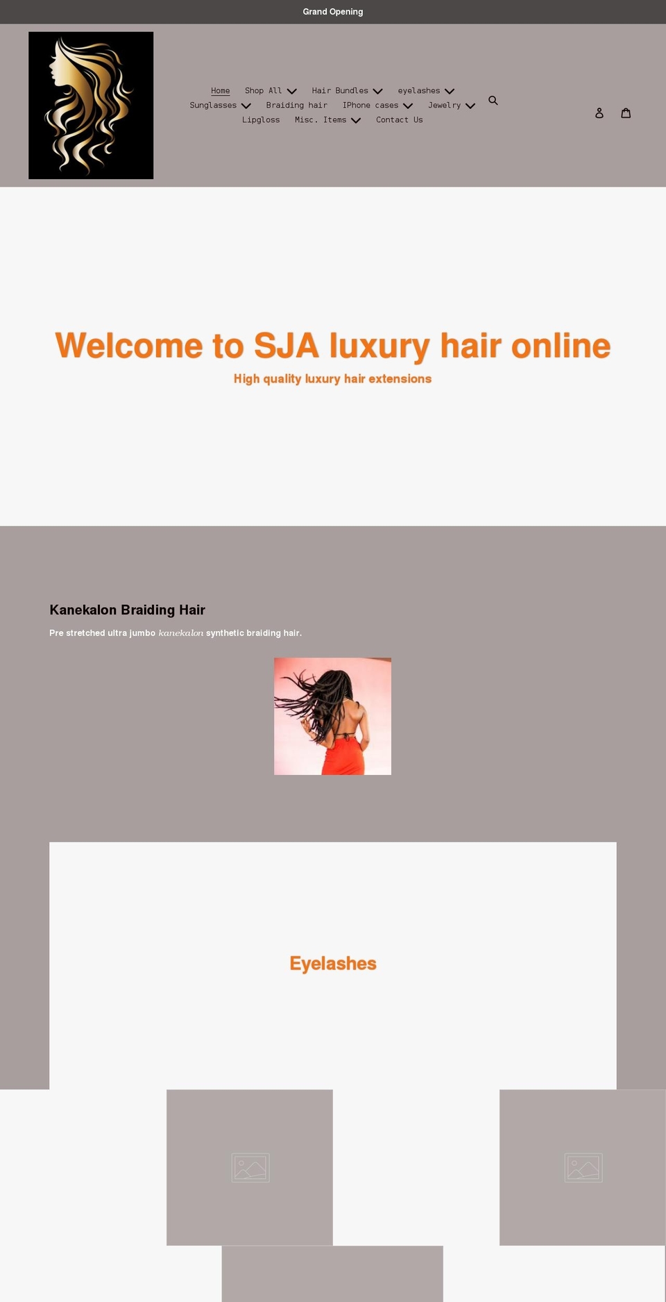 sjaluxuryhairandthings.com shopify website screenshot