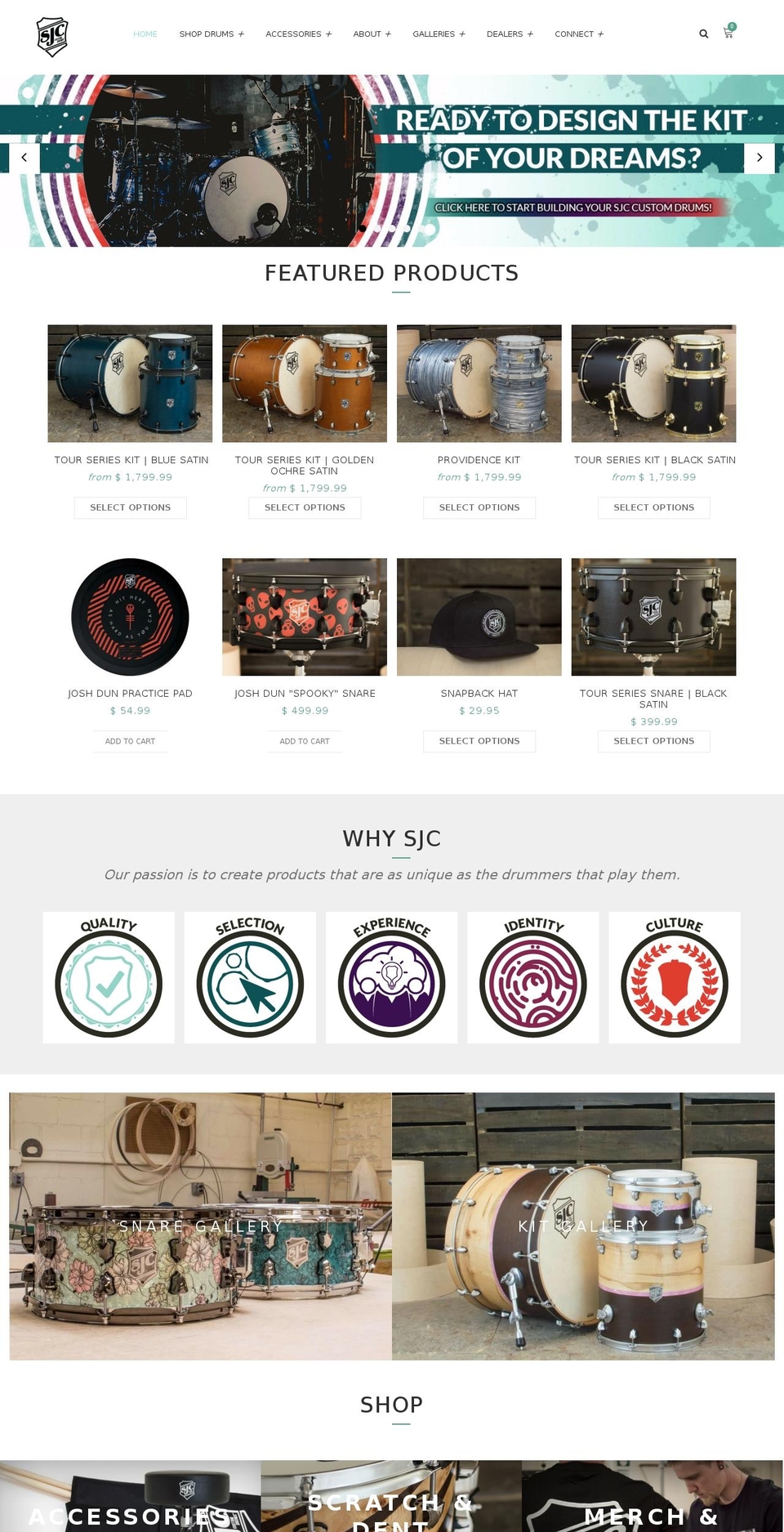 sjccustomdrums.com shopify website screenshot