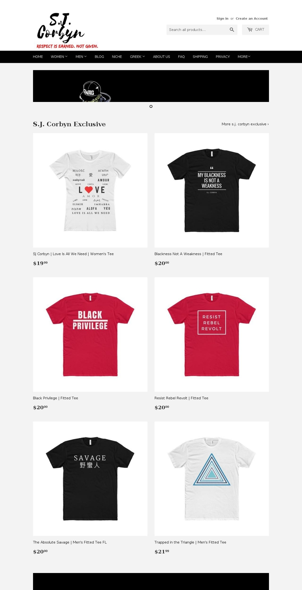 sjcorbyn.com — Shopify storefront screenshot