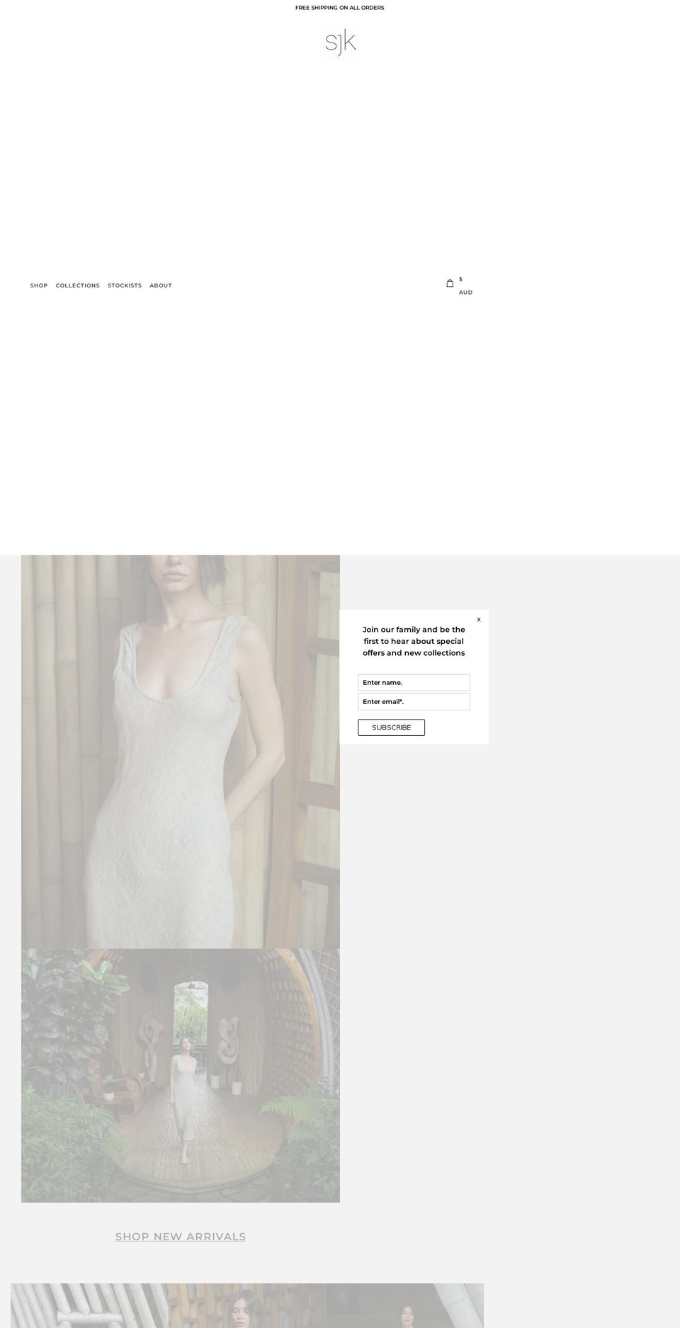 sjkthelabel.com — Shopify storefront screenshot