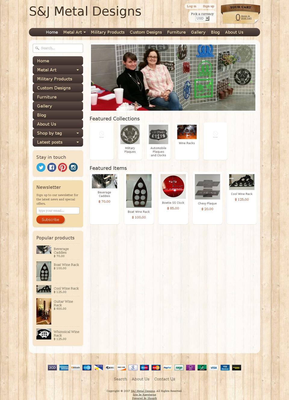 sjmetaldesigns.com shopify website screenshot