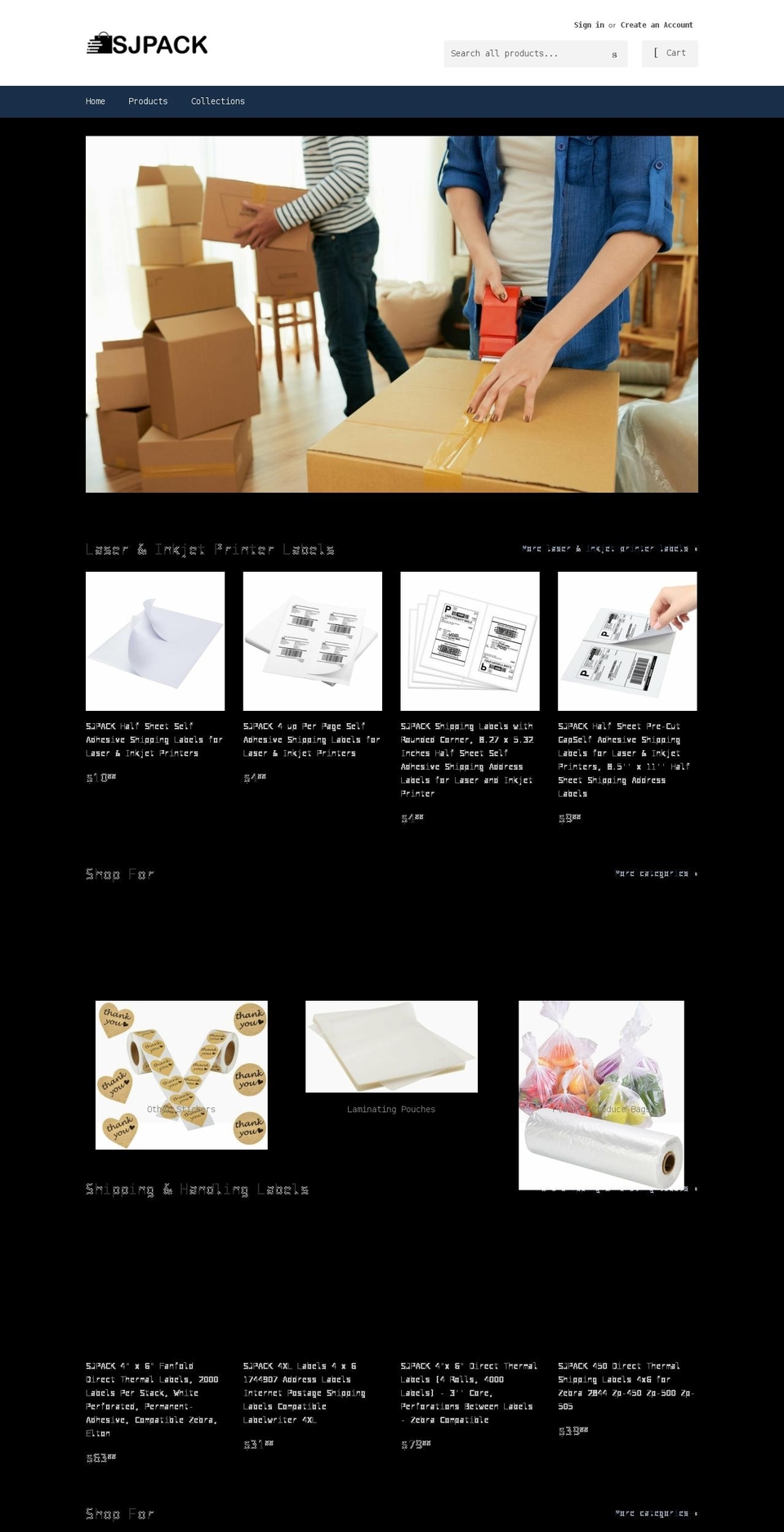 sjpackusa.com shopify website screenshot
