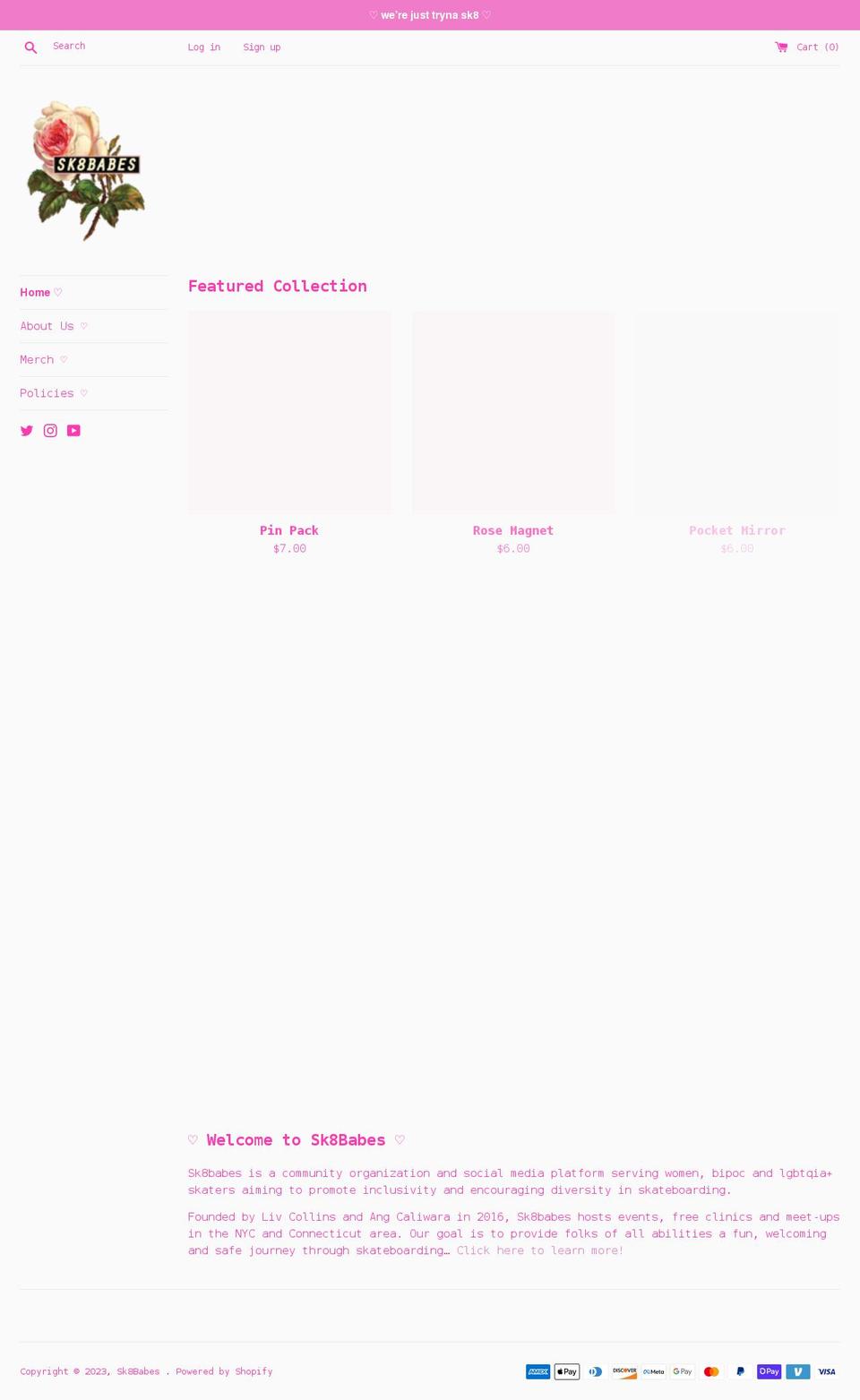 sk8babes.com shopify website screenshot