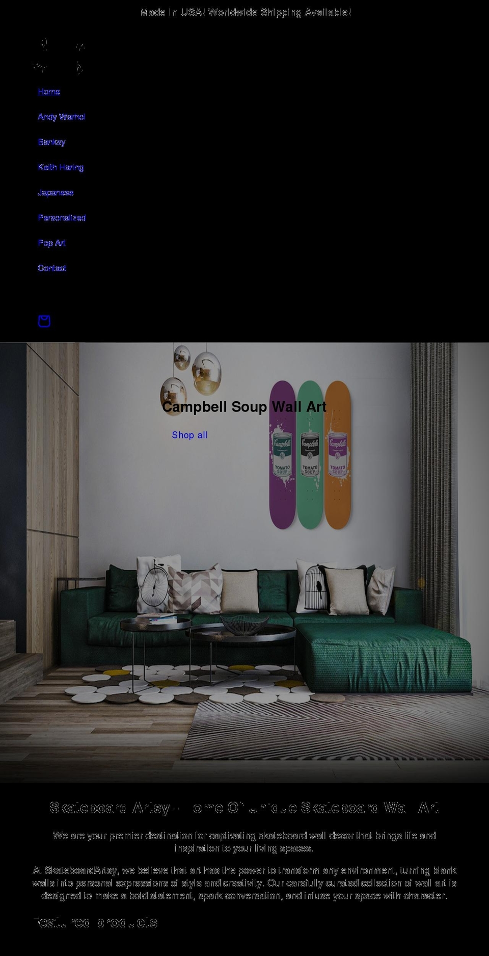 skateboardartsy.com shopify website screenshot