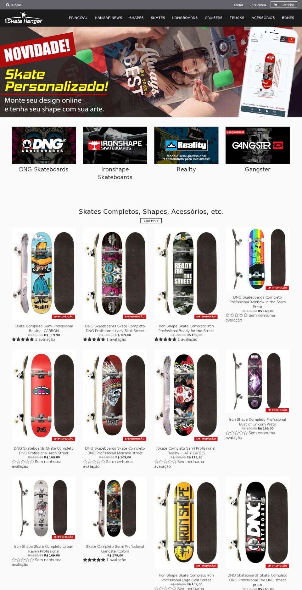 skatehangar.com shopify website screenshot