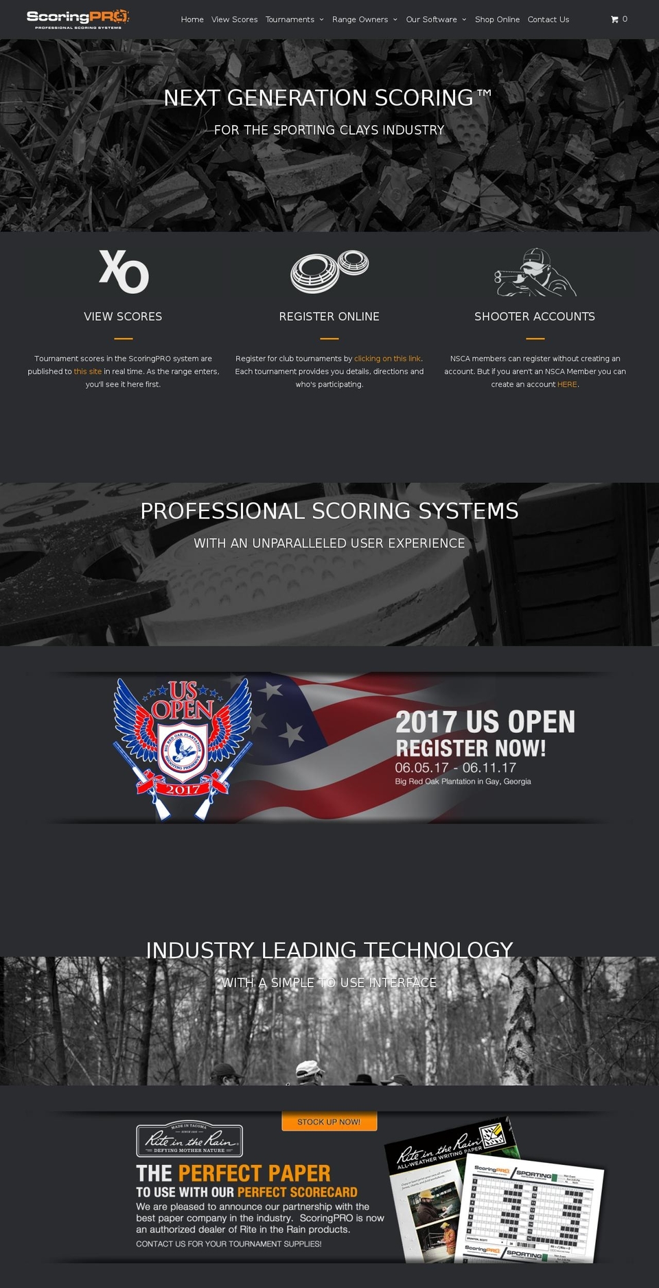 ScoringPRO Parallax 2016v1 Shopify theme site example skeetscoring.com