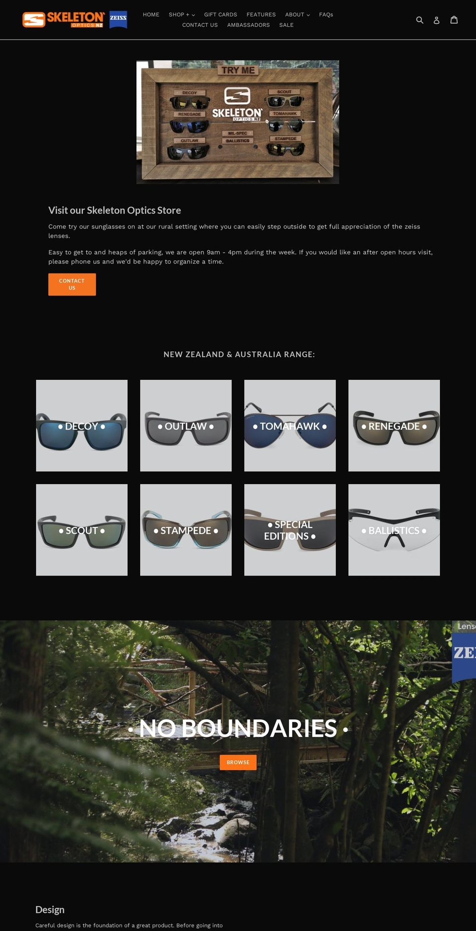 skeletonoptics.co.nz shopify website screenshot