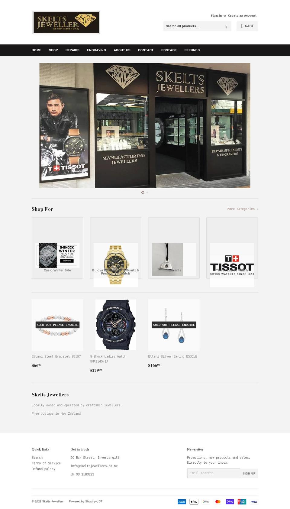 skeltsjewellers.co.nz shopify website screenshot