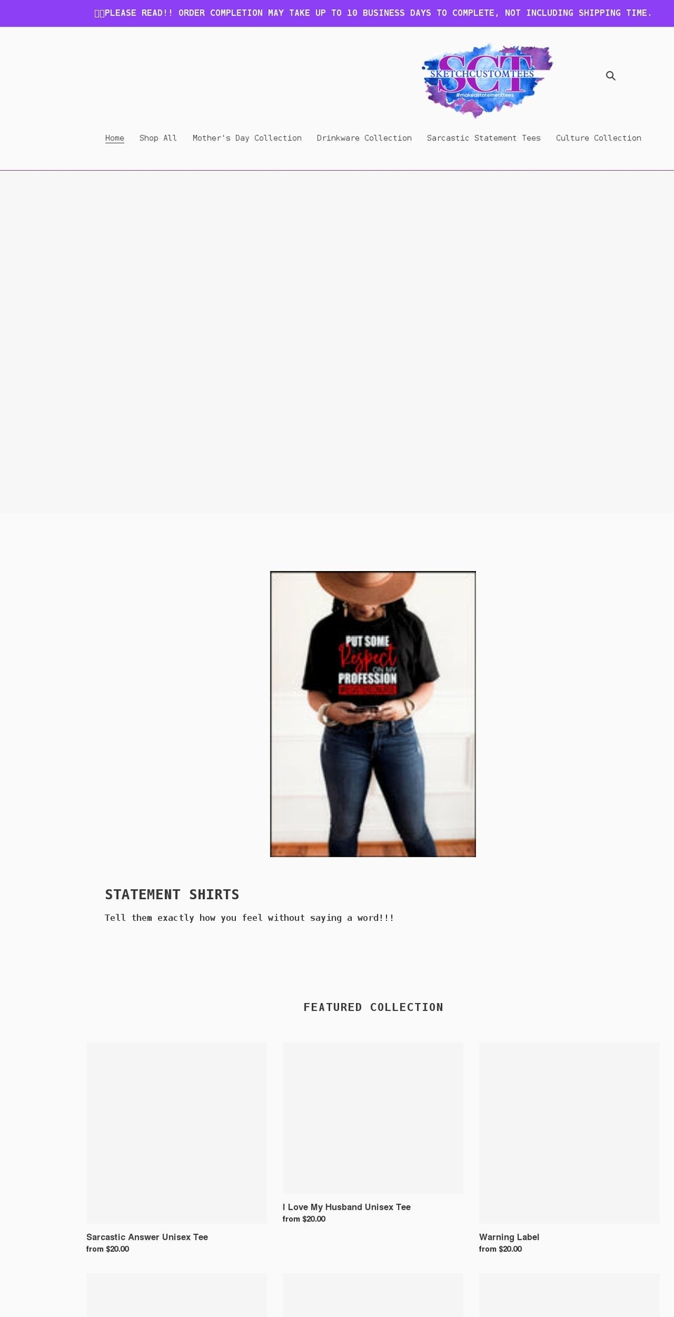 sketchcustomtees.com shopify website screenshot