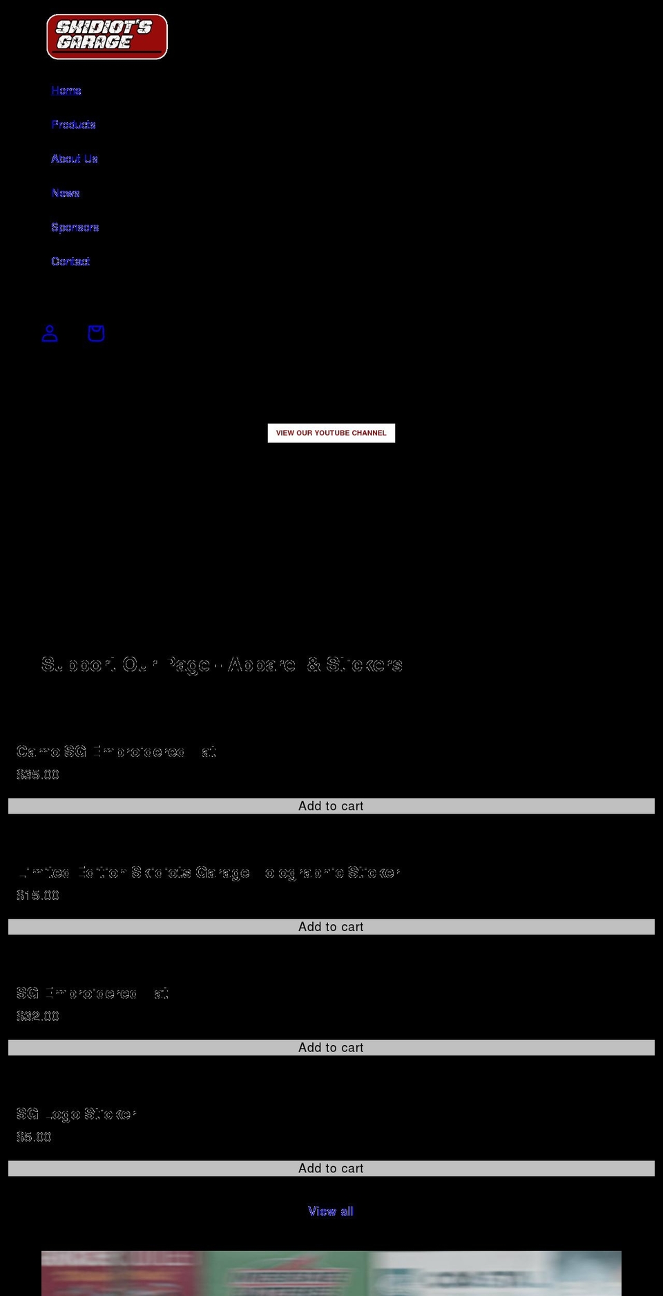 skidiotsgarage.com shopify website screenshot