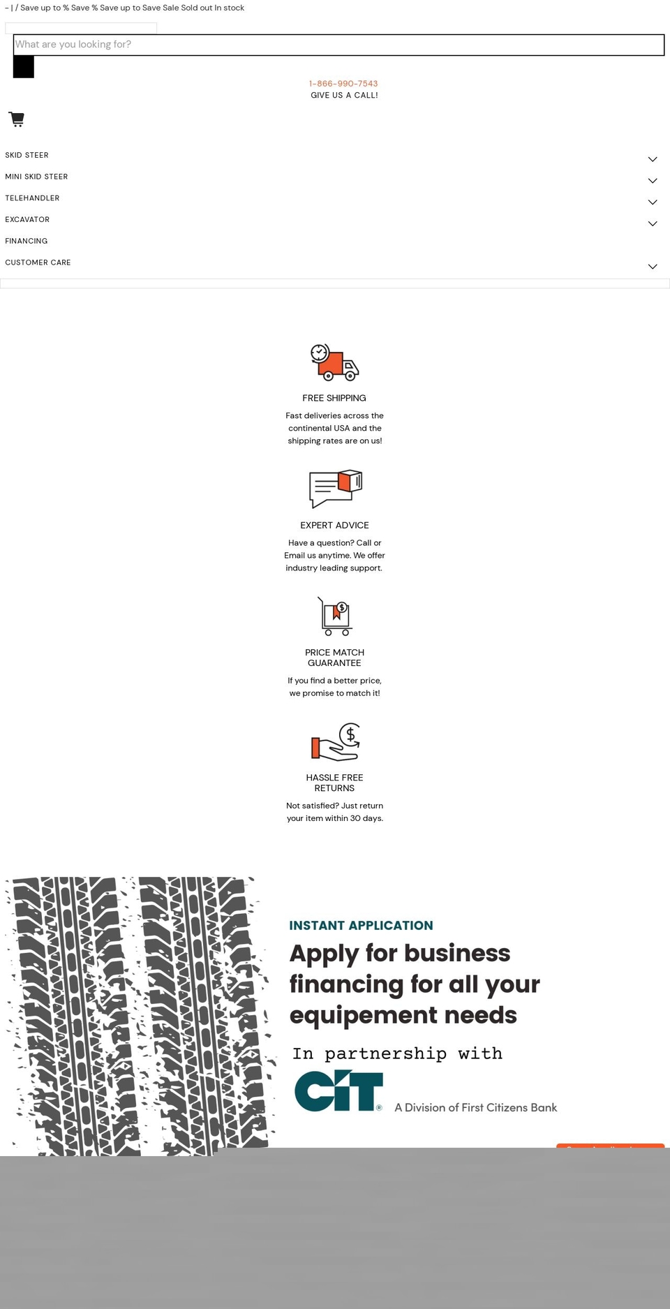 skidsteersdirect.com shopify website screenshot