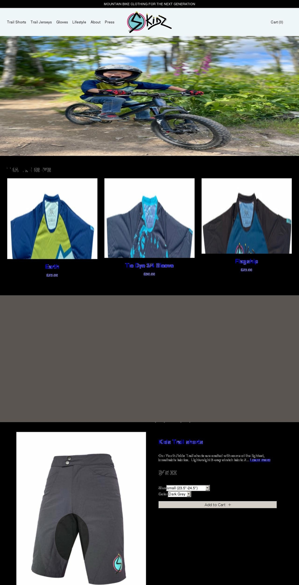 skidzmtb.com shopify website screenshot
