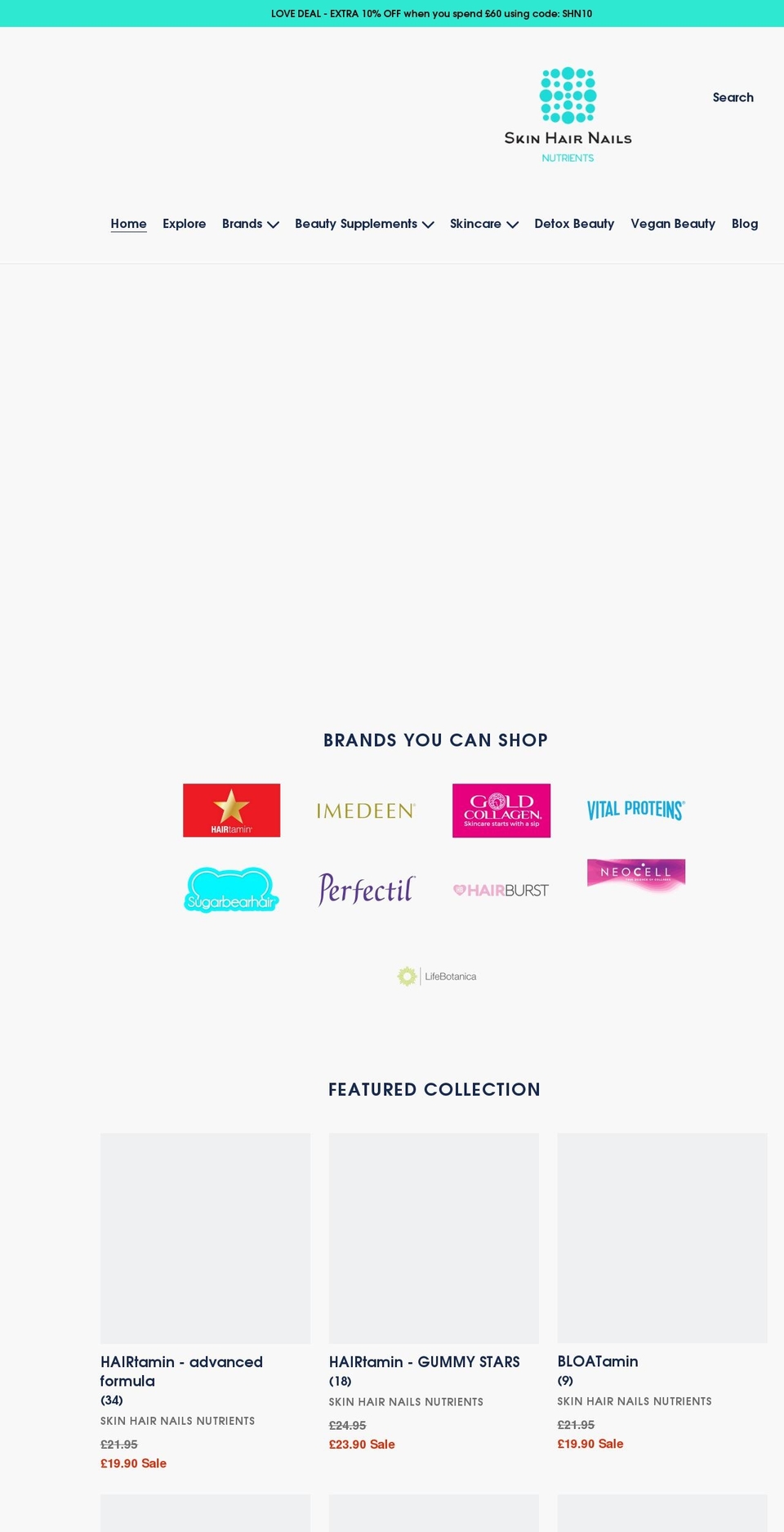 skin-hair-nails.co.uk shopify website screenshot