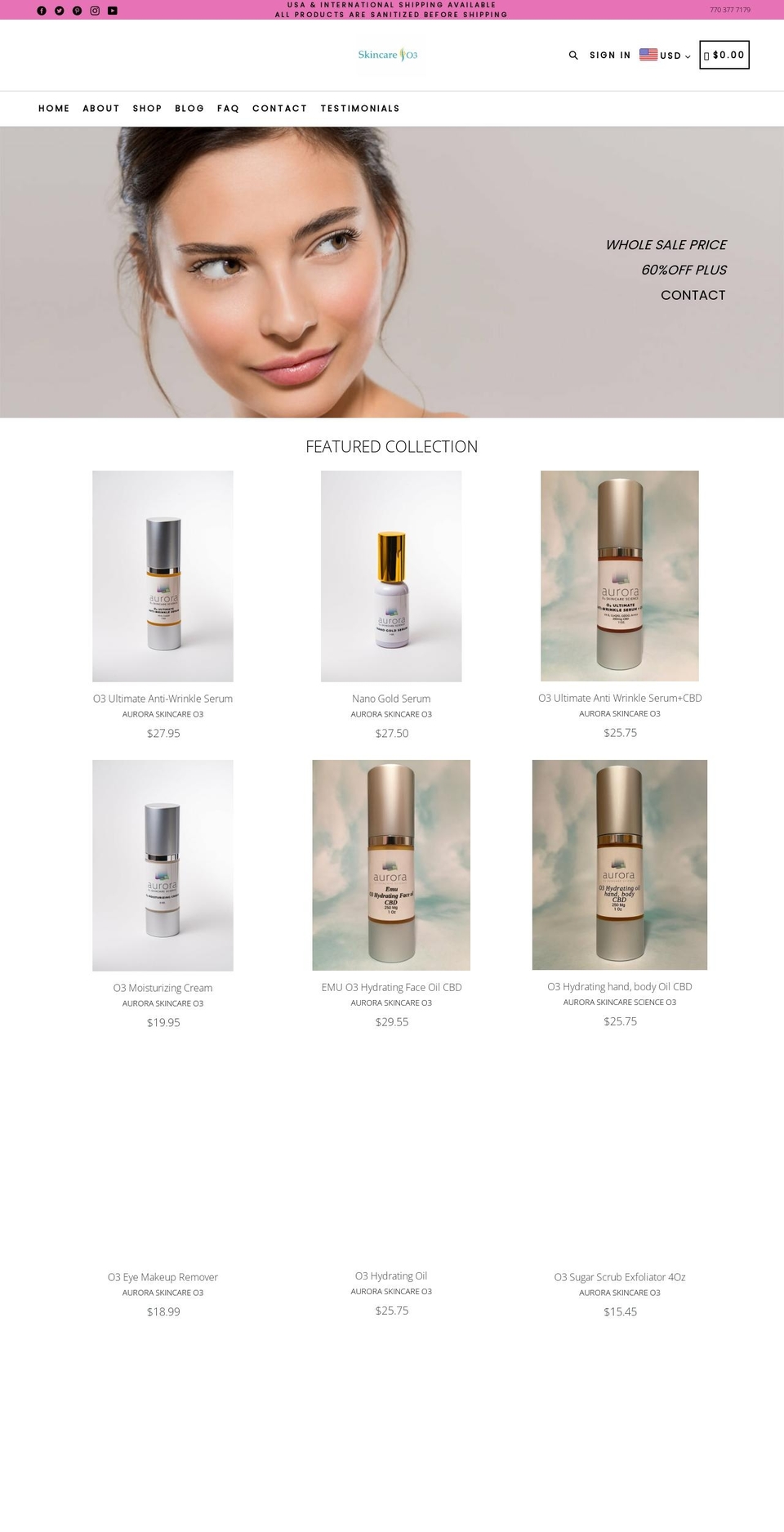 skin-o3.com shopify website screenshot