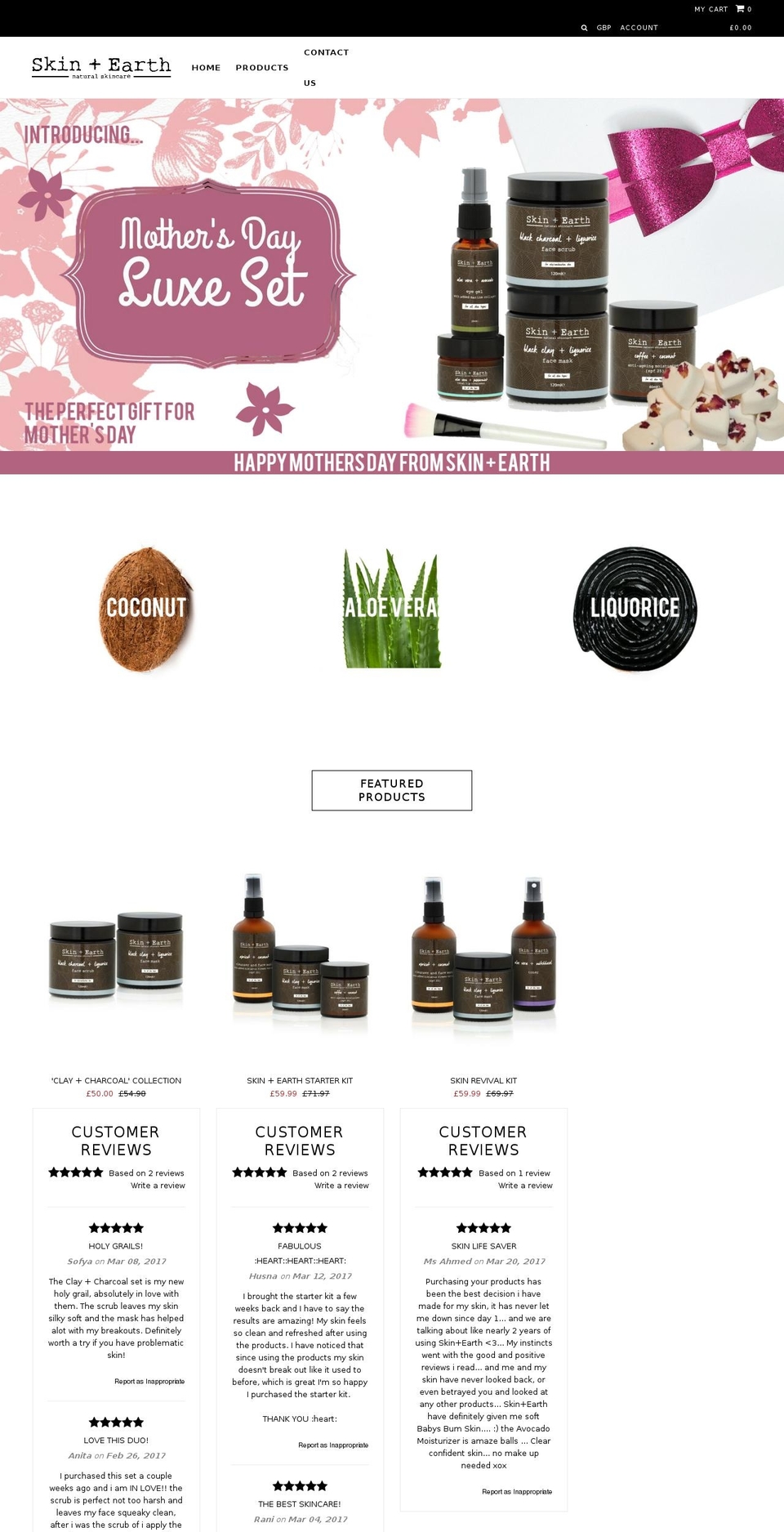 skinandearth.com shopify website screenshot