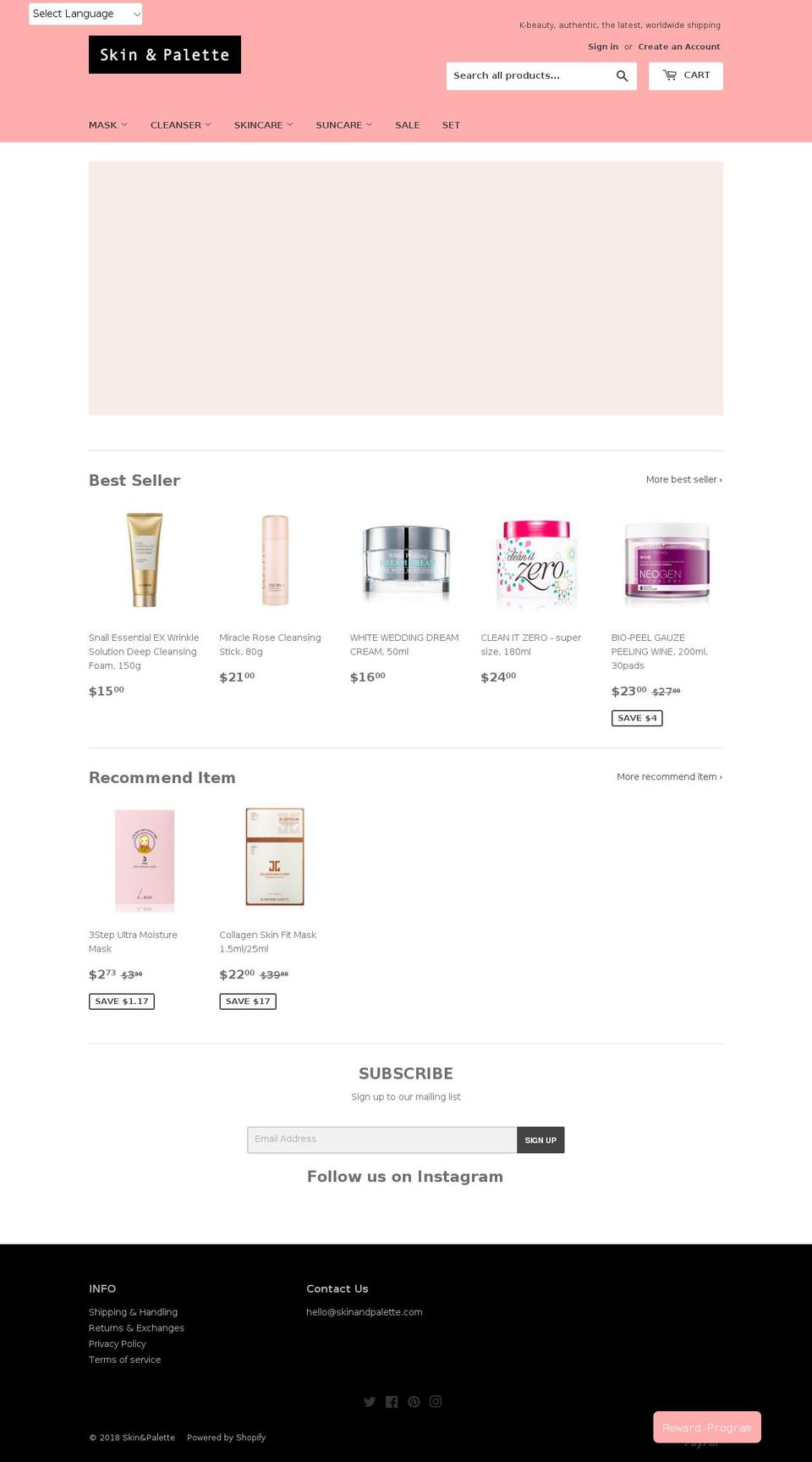 skinandpalette.com — Shopify storefront screenshot