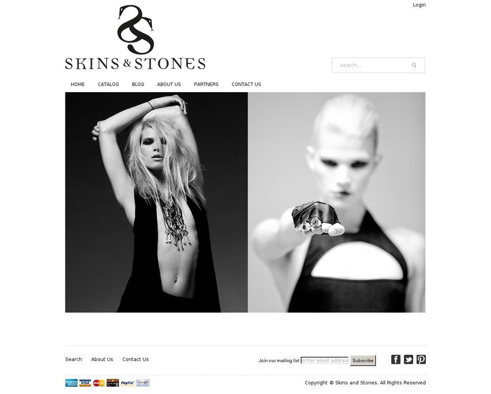 skinandstones.com shopify website screenshot