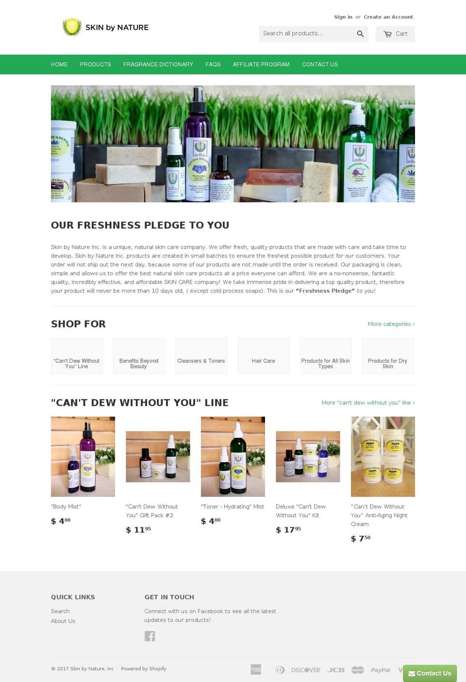 skinbynaturestore.com shopify website screenshot