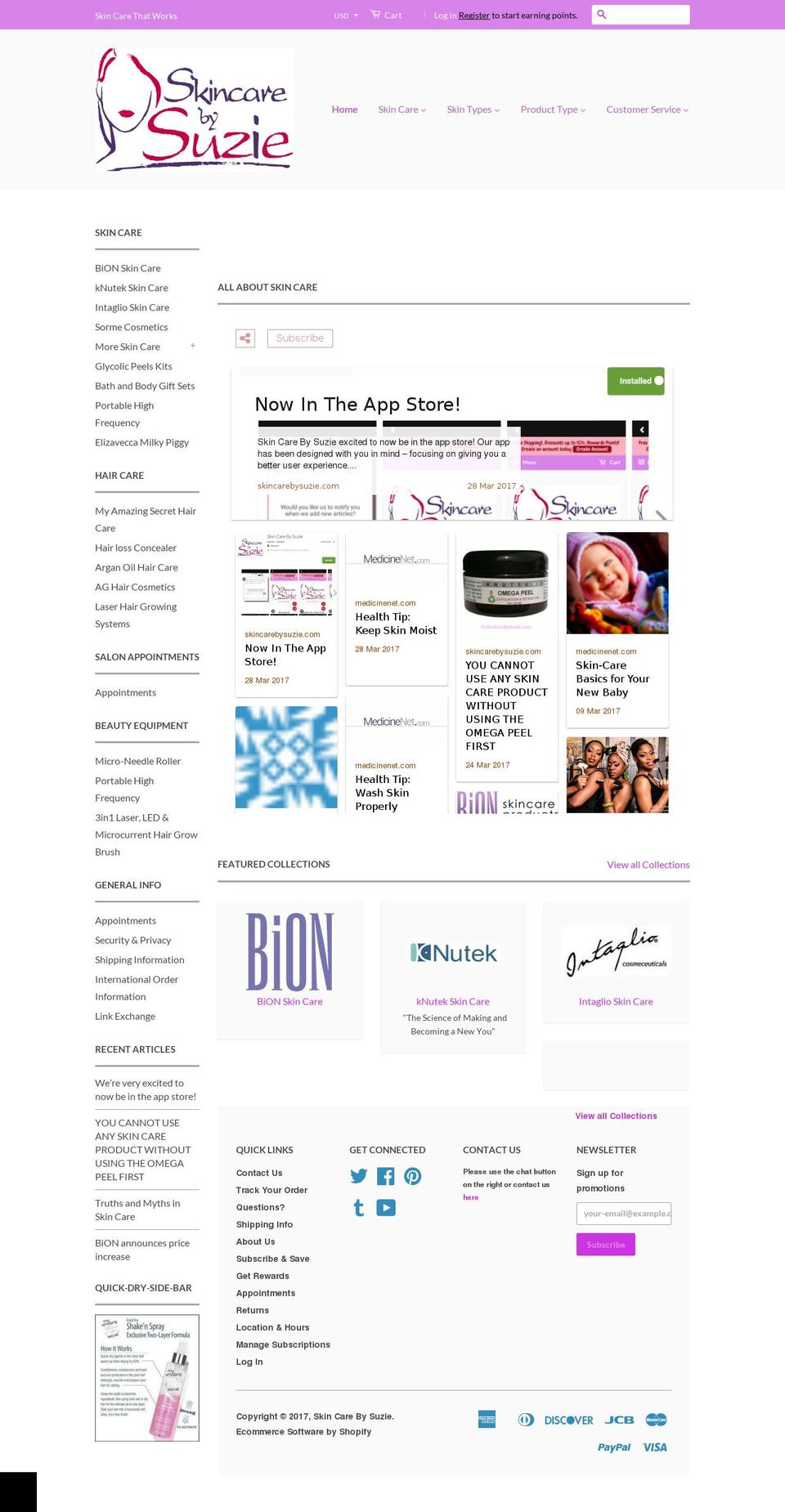 skincarebysuzie.com shopify website screenshot