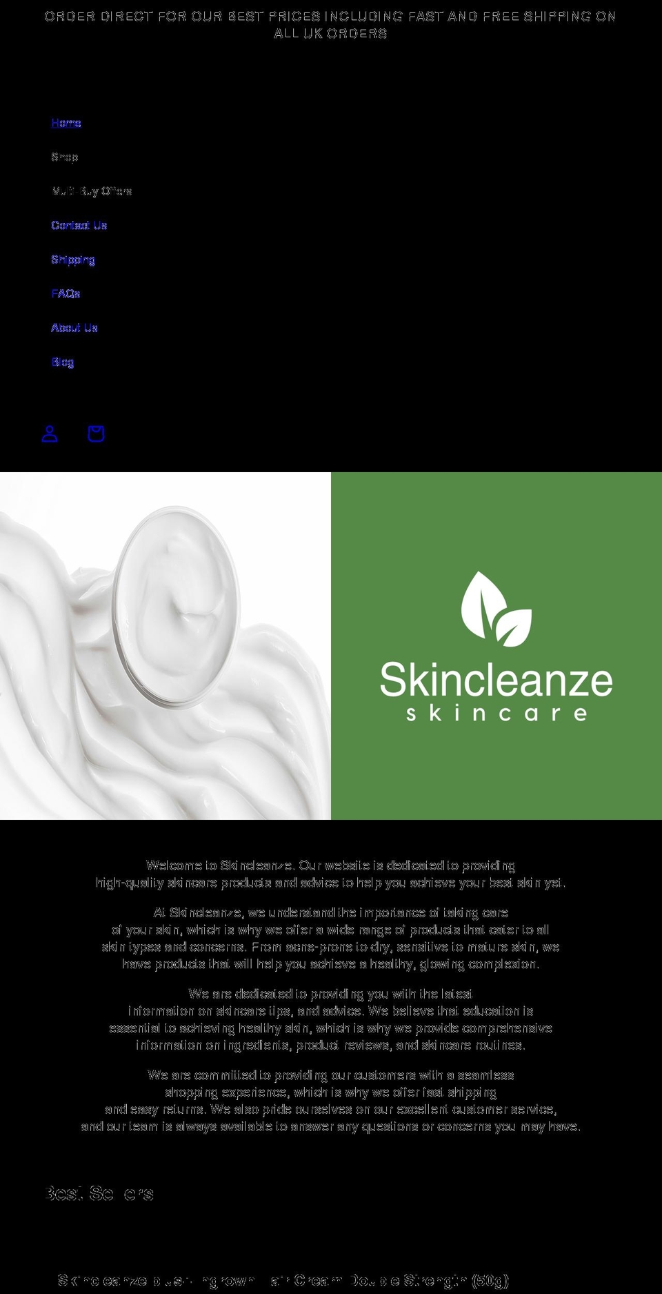skincleanze.co.uk shopify website screenshot