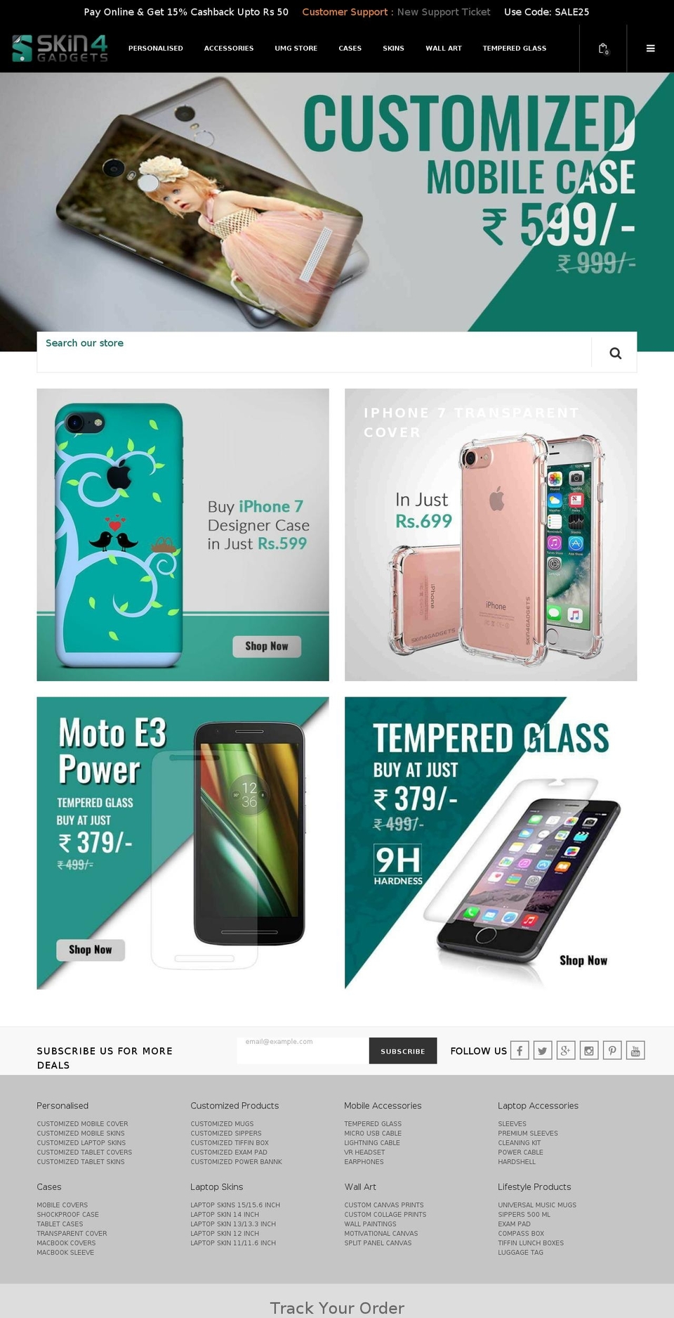 skinforgadgets.com shopify website screenshot