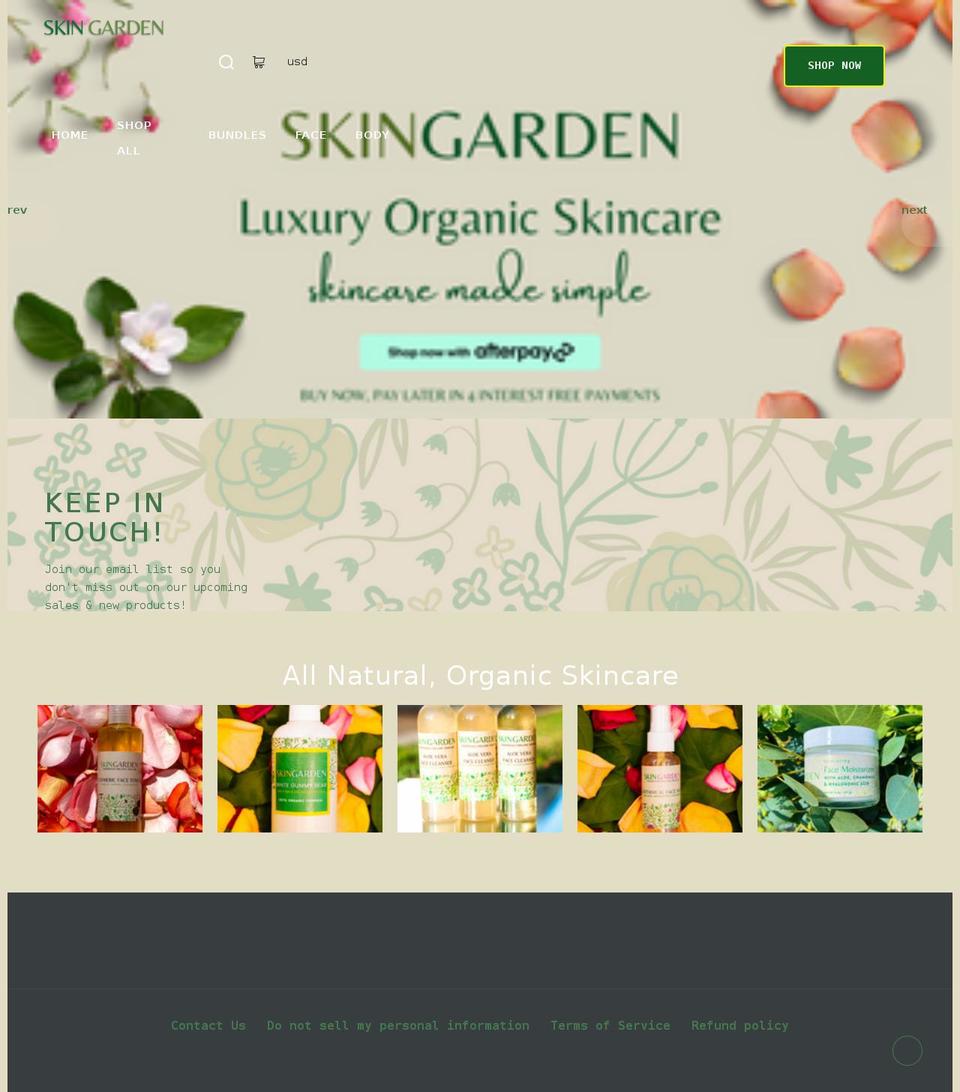 skingardenshop.com shopify website screenshot