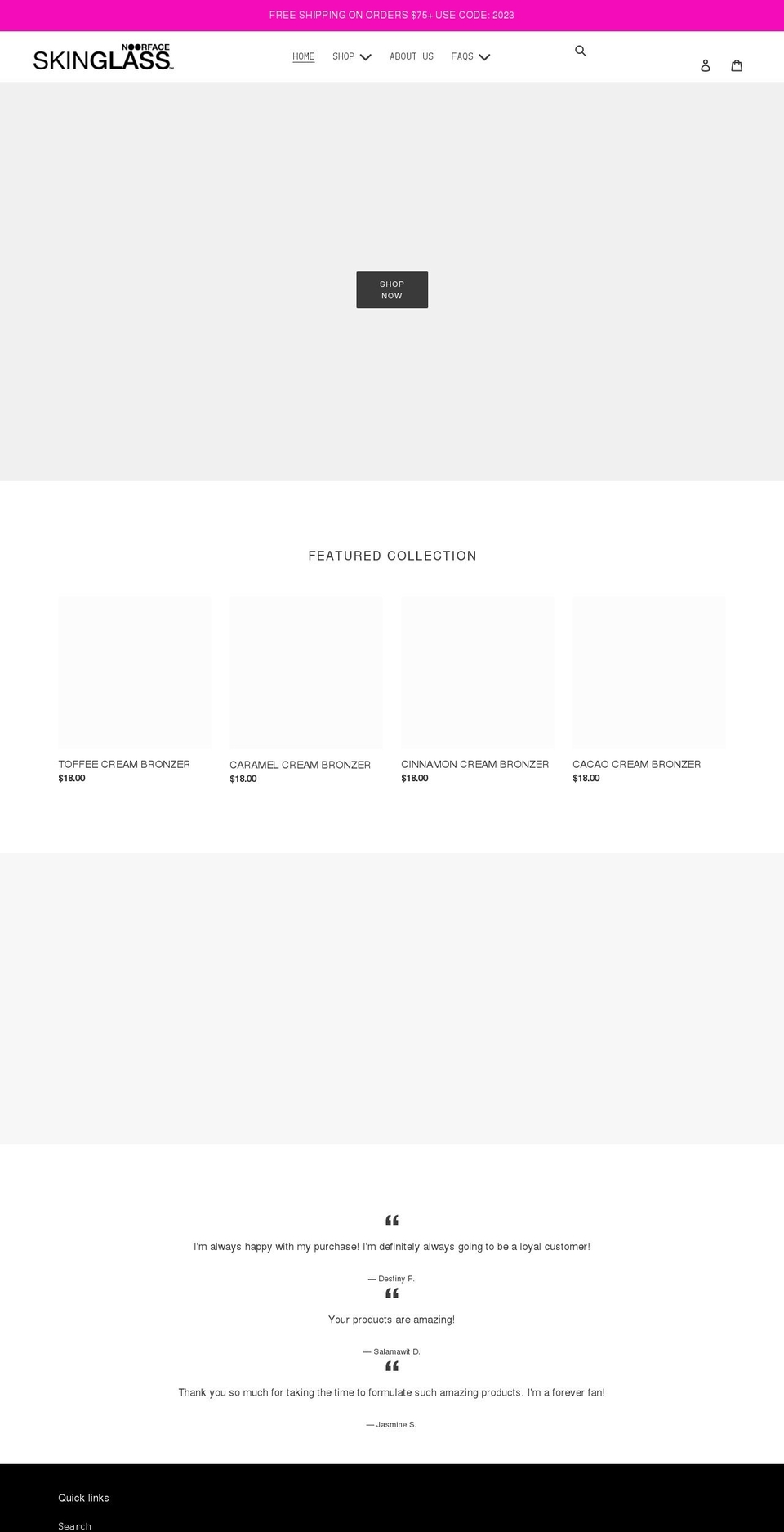 skinglass.com shopify website screenshot