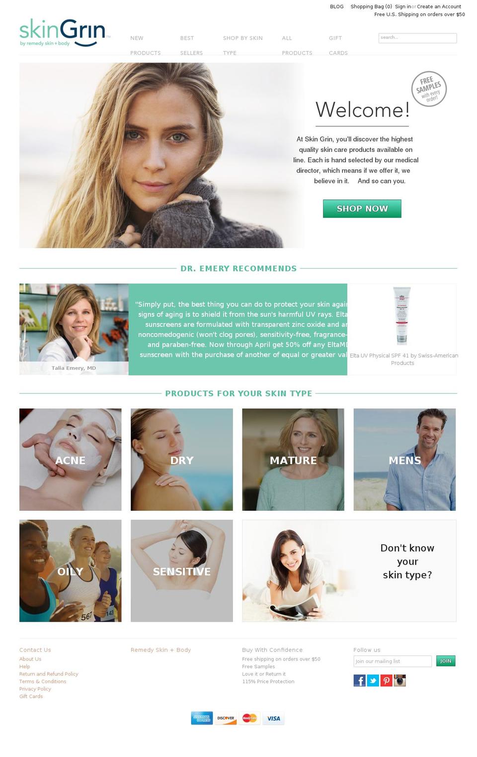 skingrin.com shopify website screenshot