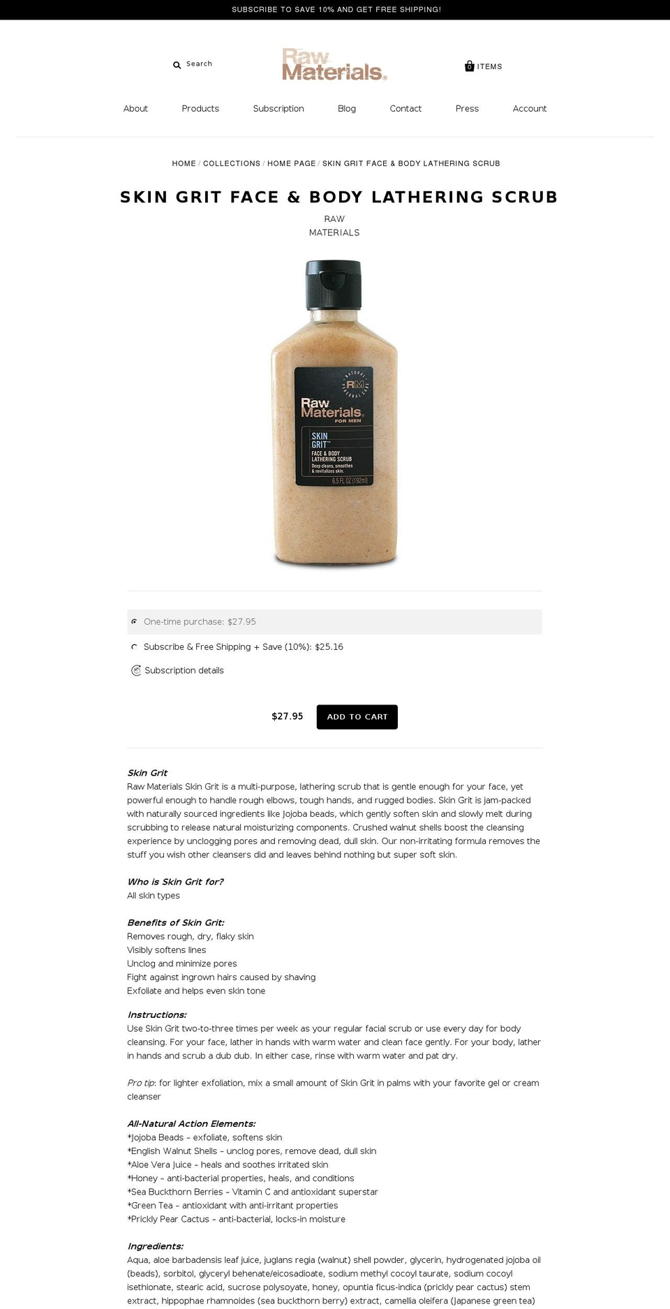 skingrit.com — Shopify storefront screenshot