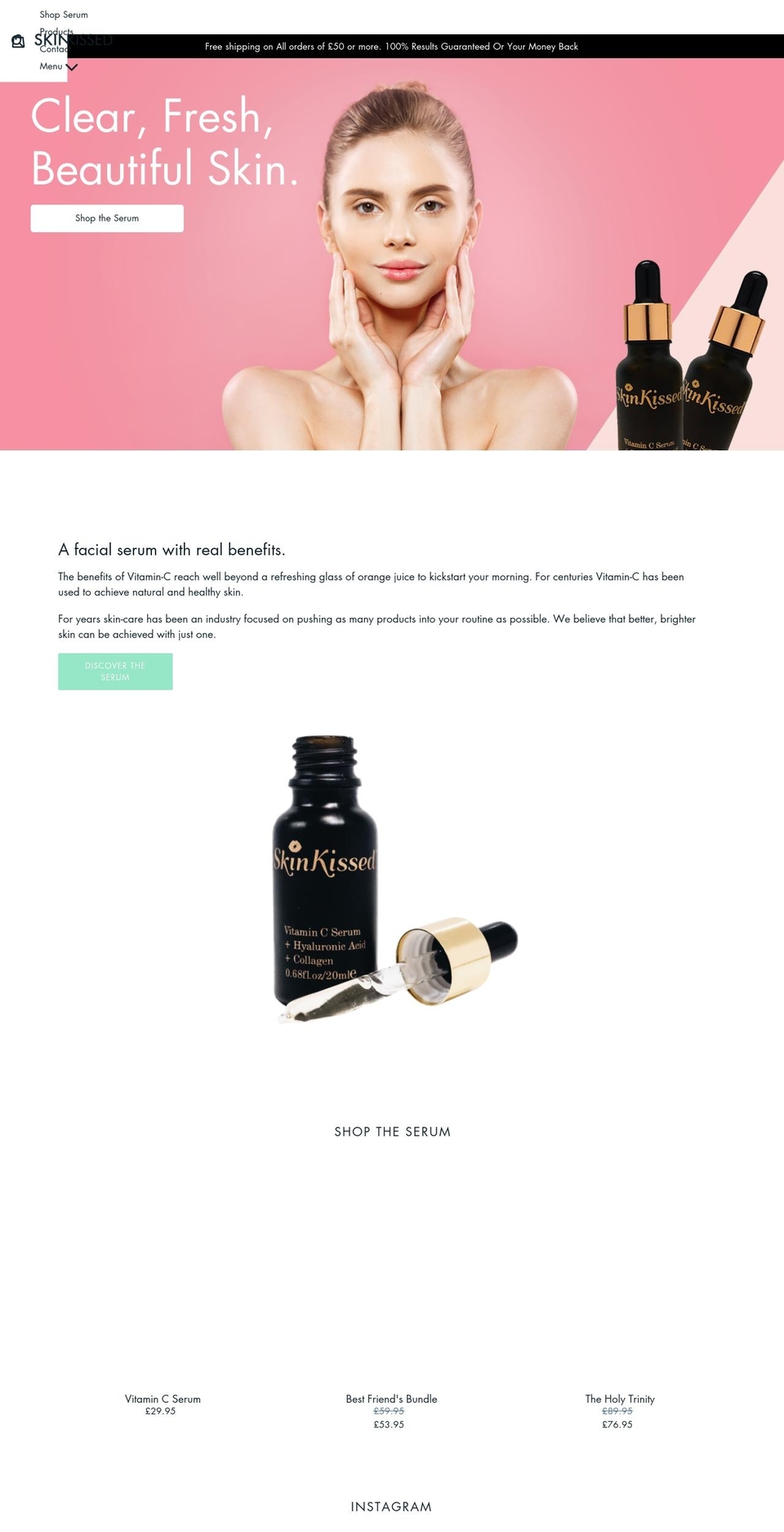 skinkissed.co shopify website screenshot