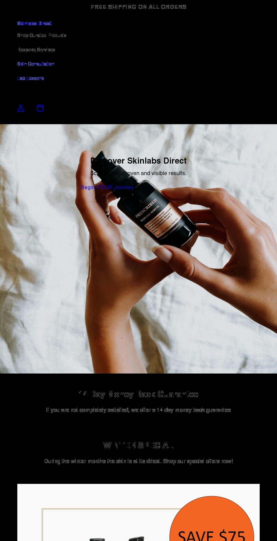 skinlabsdirect.com shopify website screenshot
