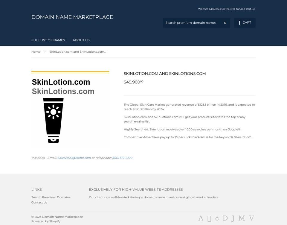 skinlotions.com — Shopify storefront screenshot