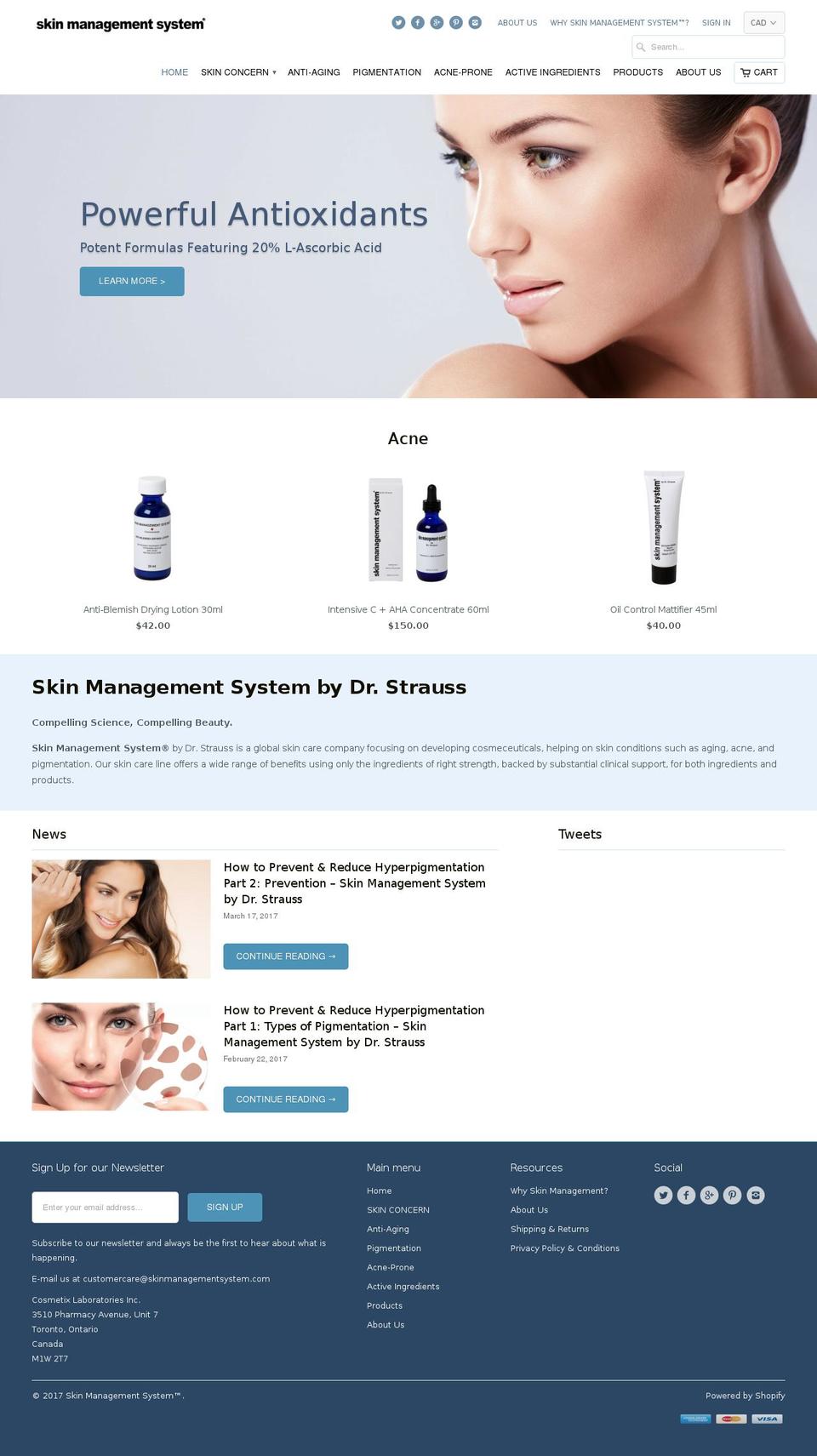 skinmanagementsystem.com shopify website screenshot