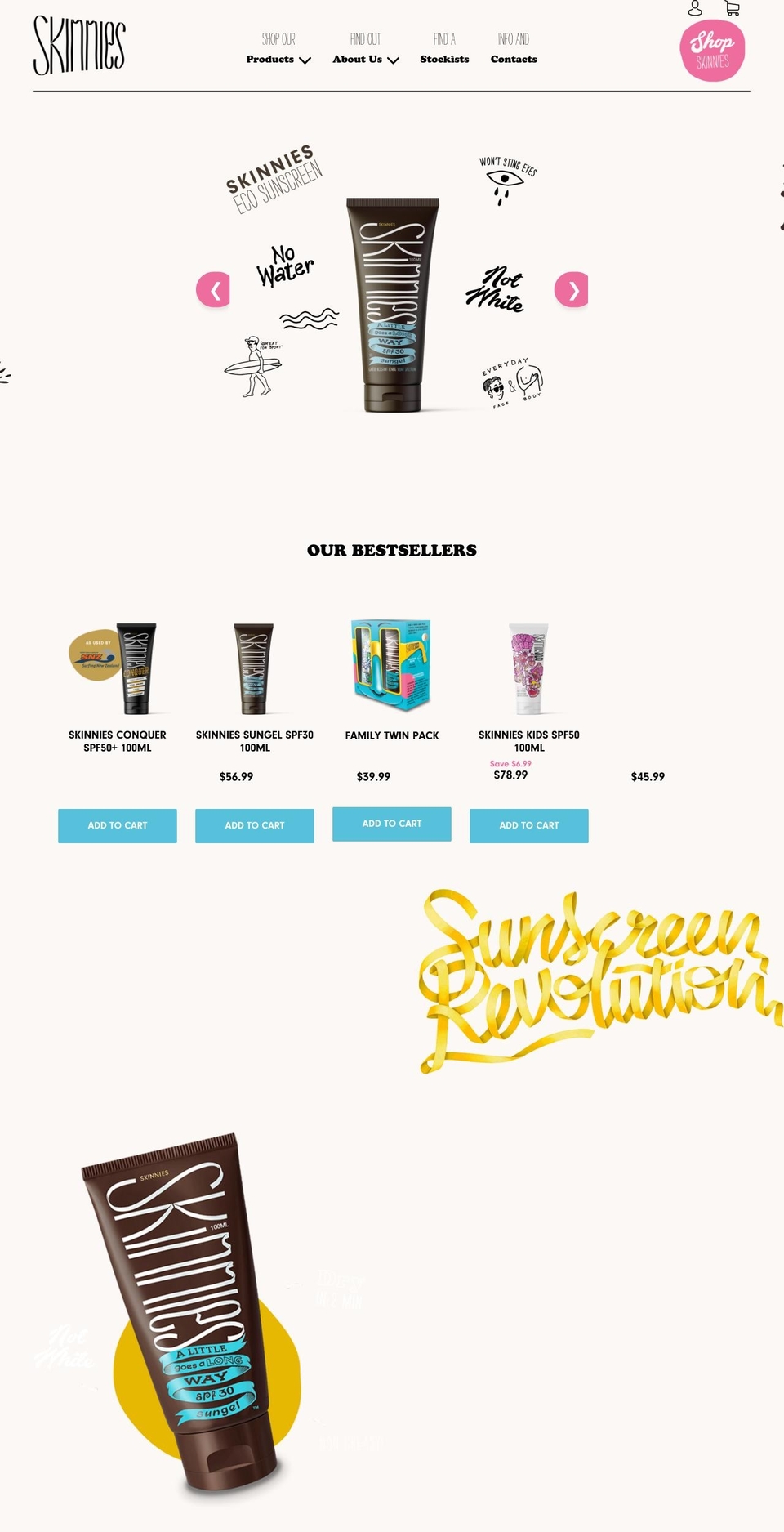 skinnies.co.nz shopify website screenshot