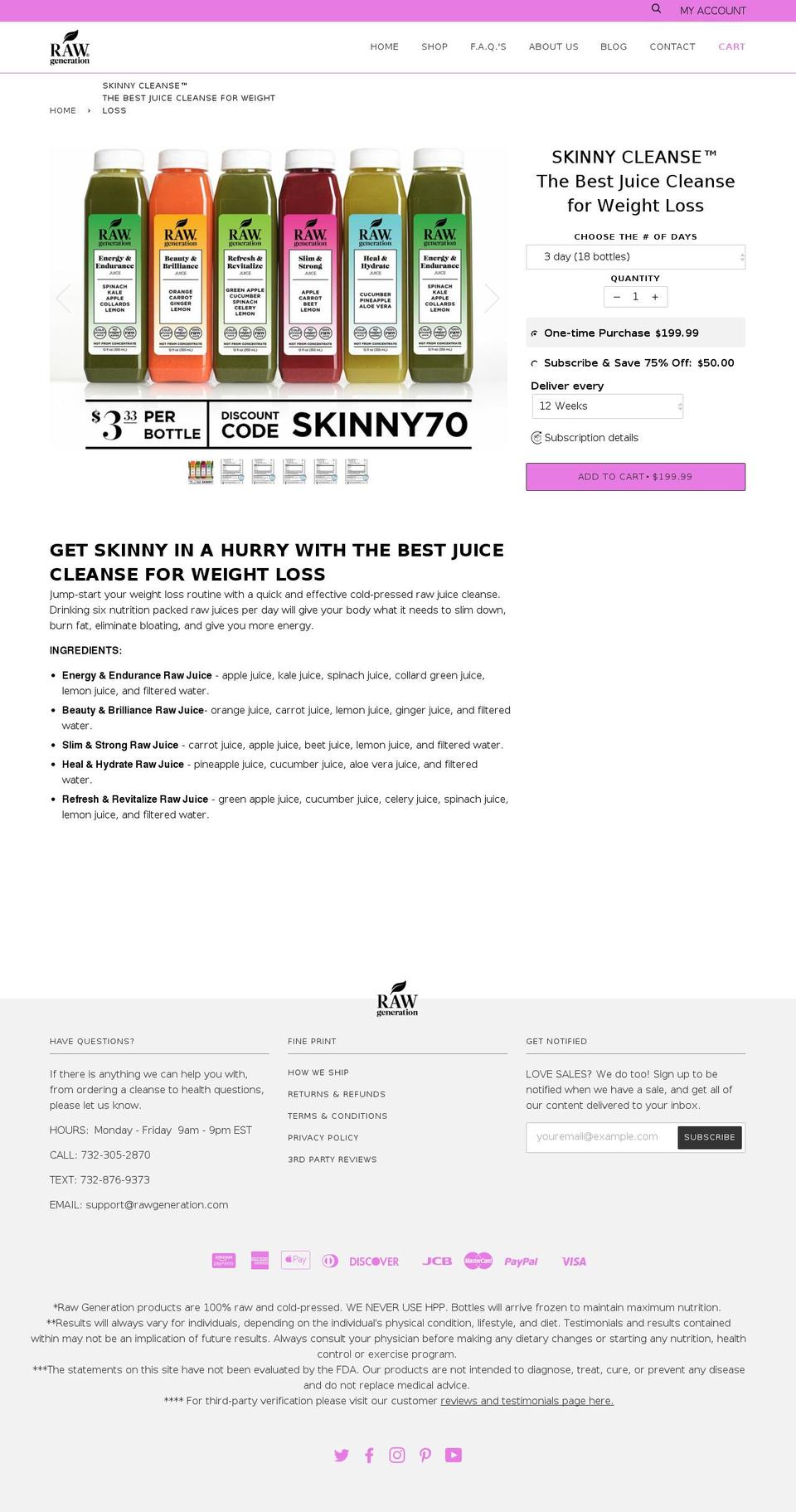 skinnycleansejuices.com — Shopify storefront screenshot