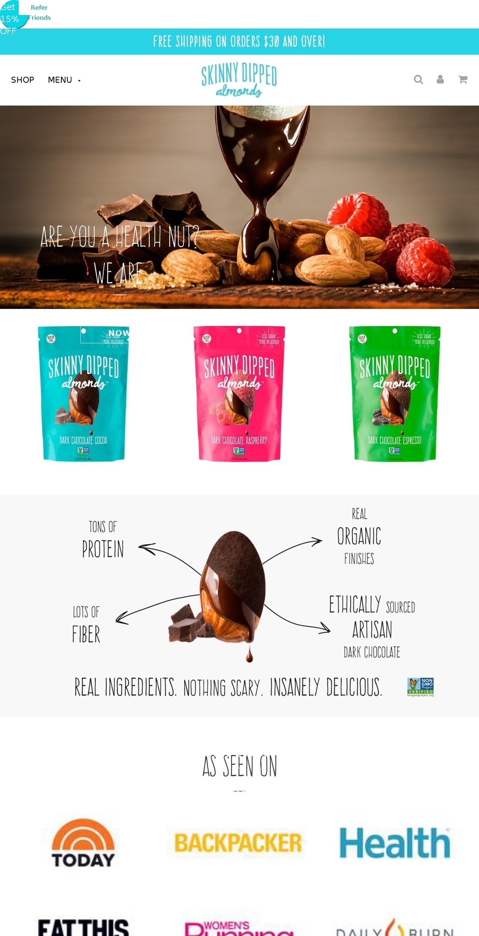 skinnydippedsnacks.com — Shopify storefront screenshot