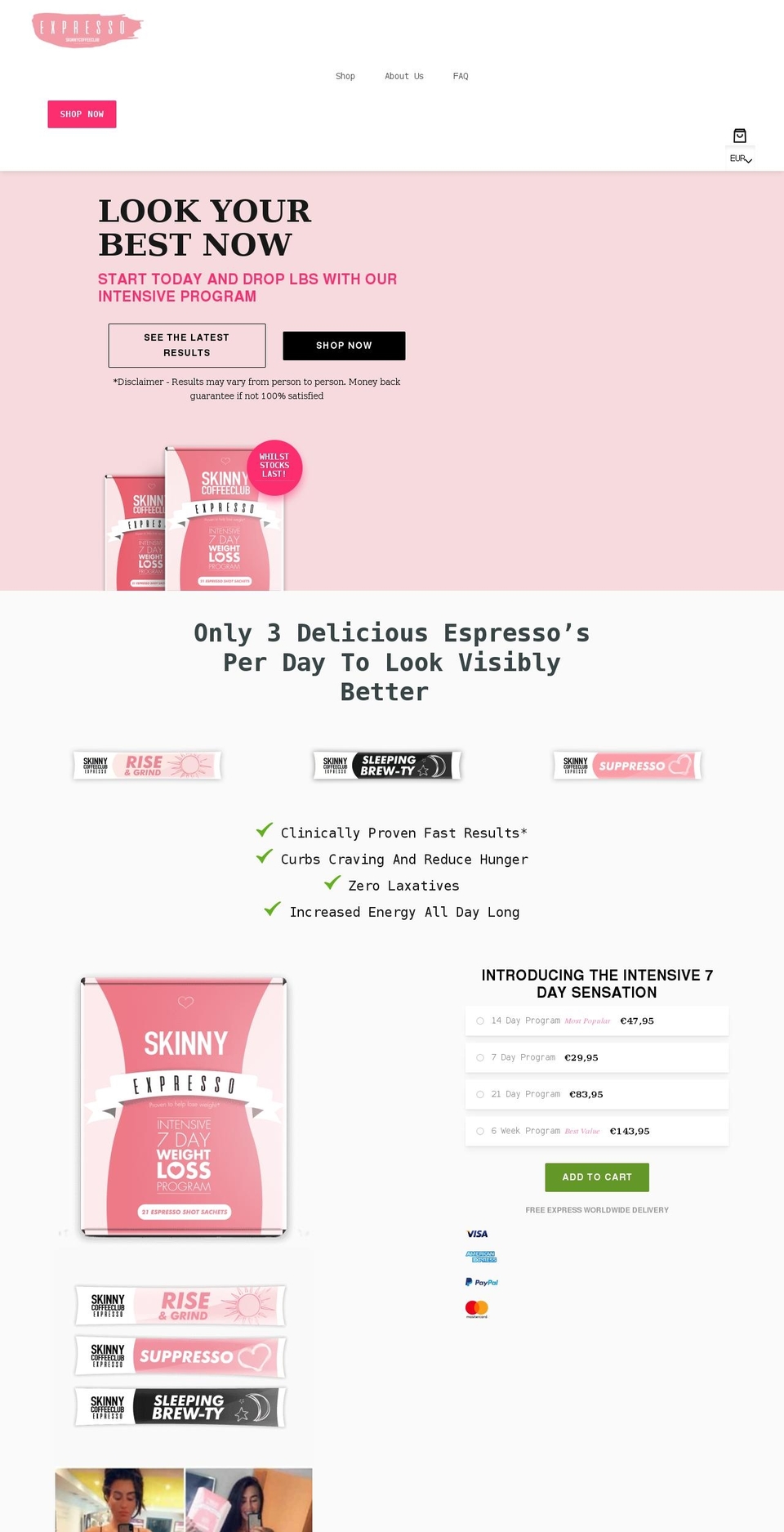 skinnyexpresso.com shopify website screenshot