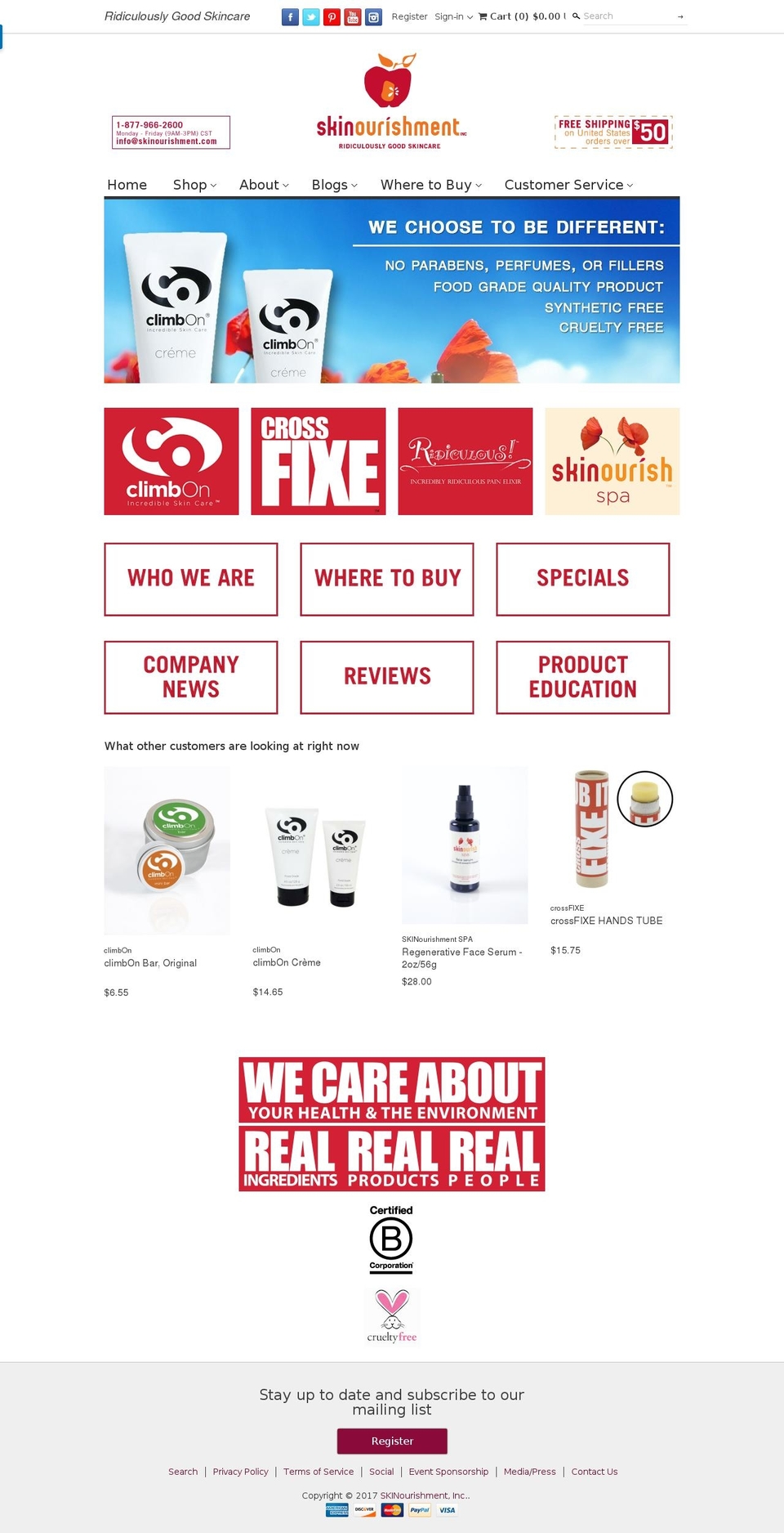 skinourishment.com shopify website screenshot