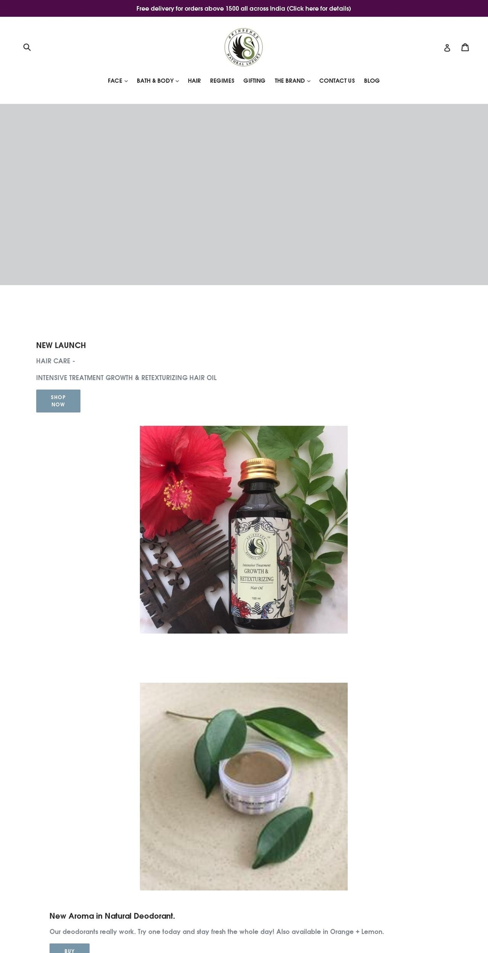skinsensenatural.com shopify website screenshot