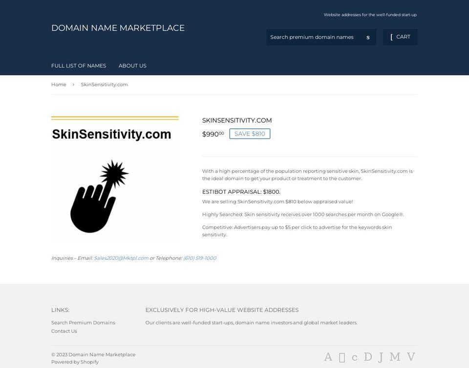 skinsensitivity.com — Shopify storefront screenshot