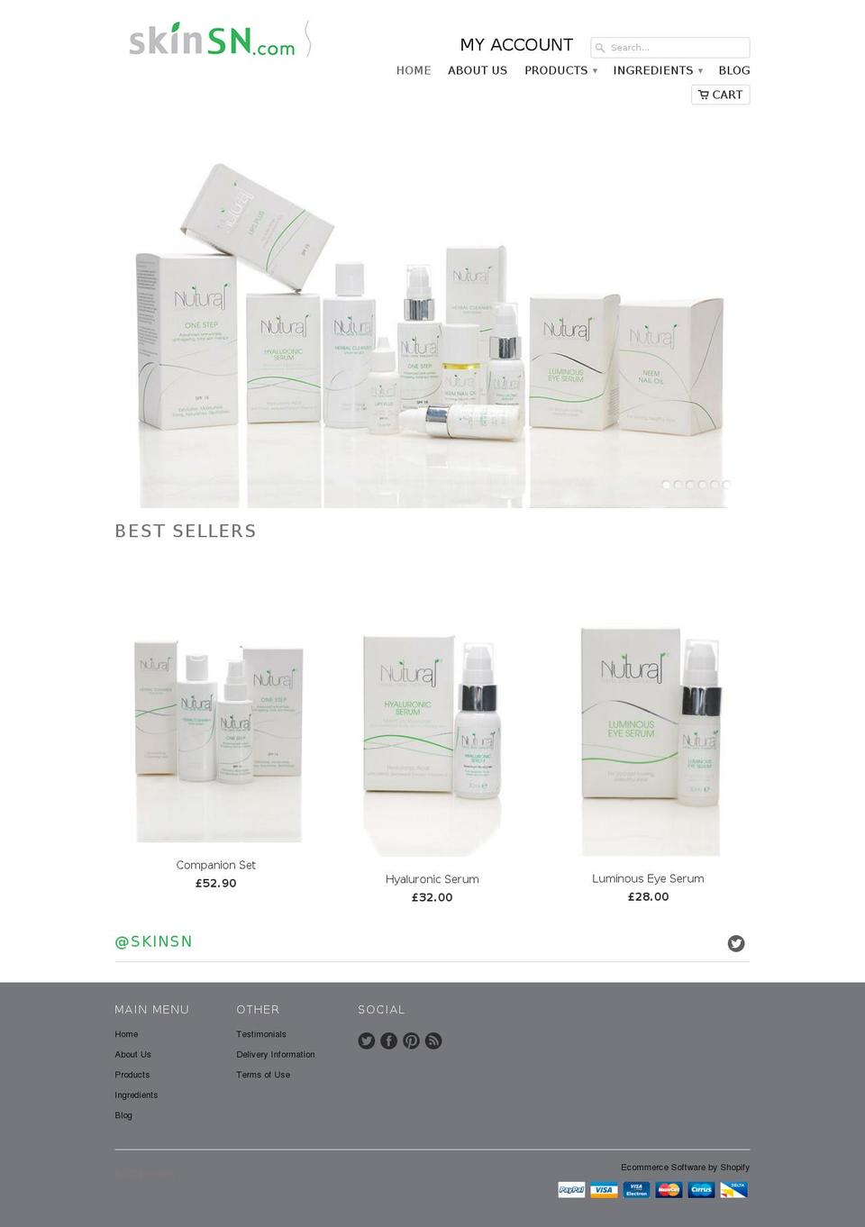 skinsn.com shopify website screenshot