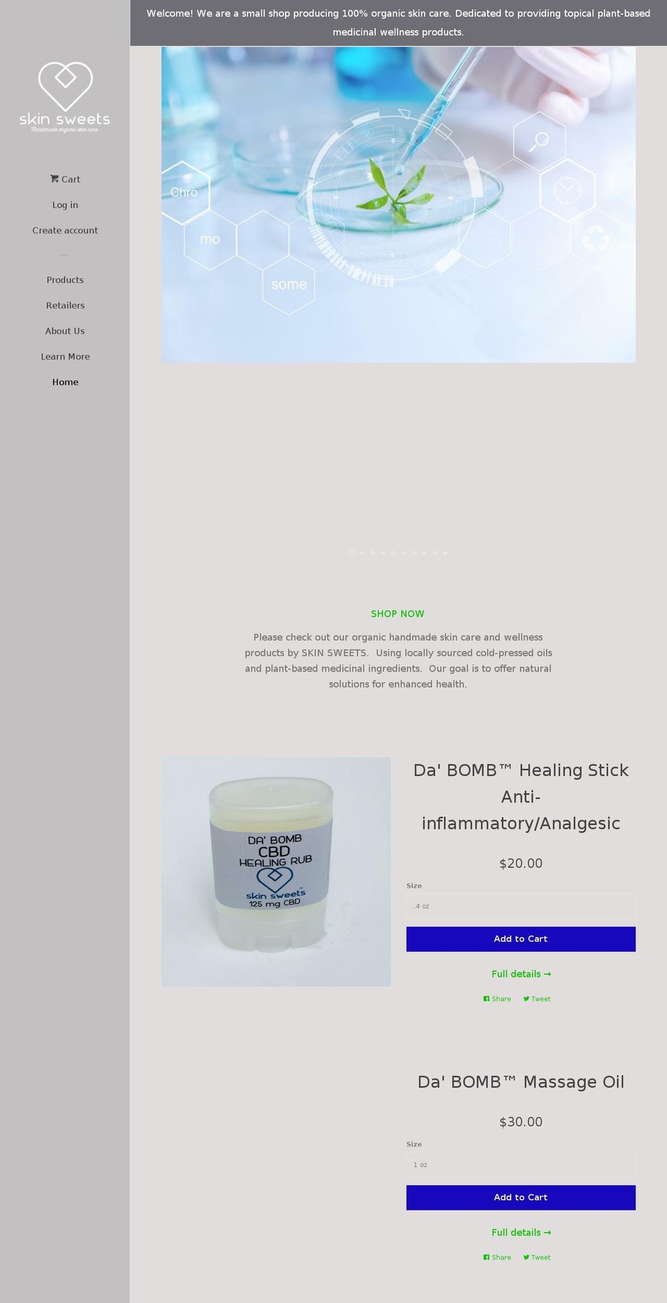 skinsweetsskincare.com — Shopify storefront screenshot