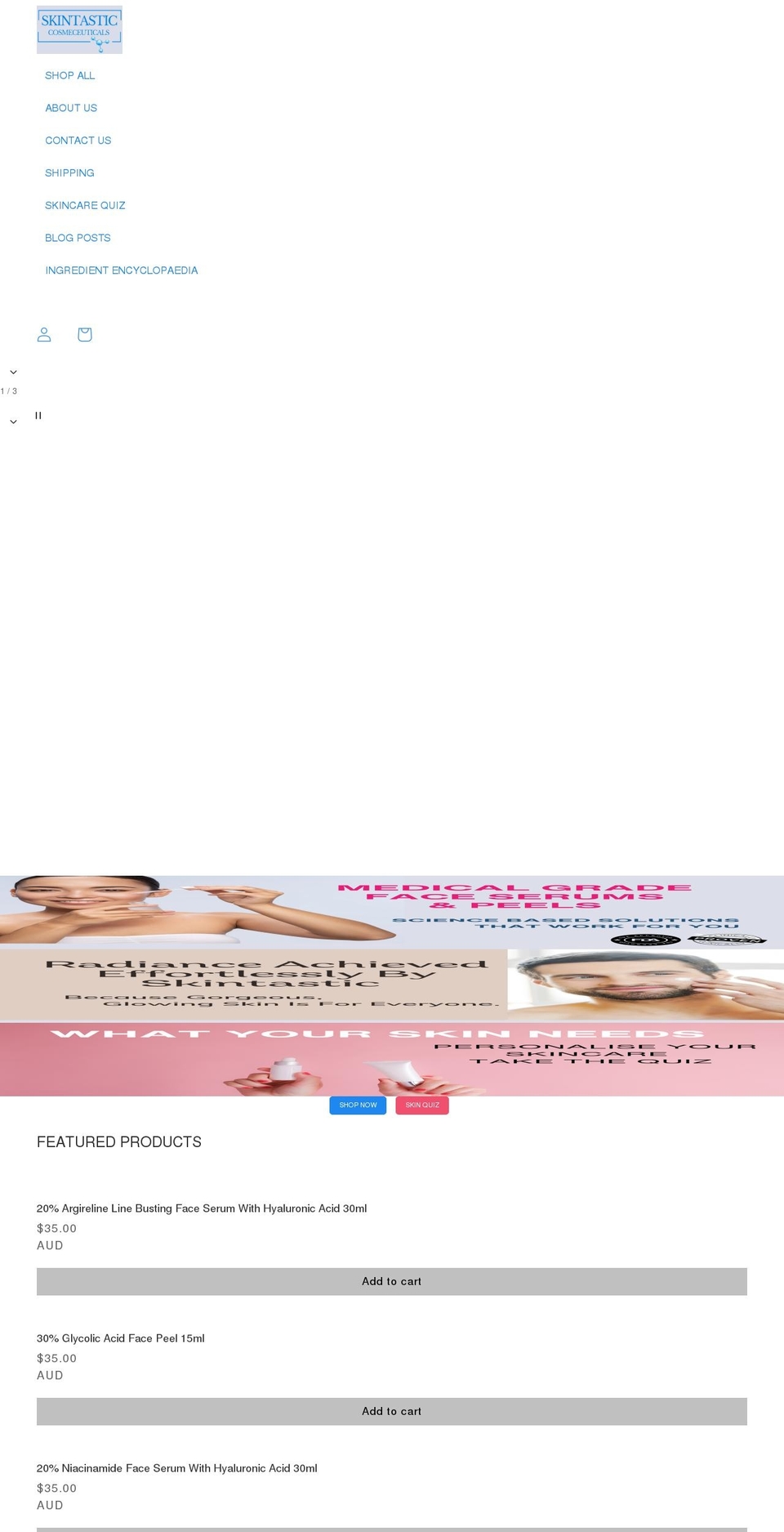 skintastic.com.au shopify website screenshot