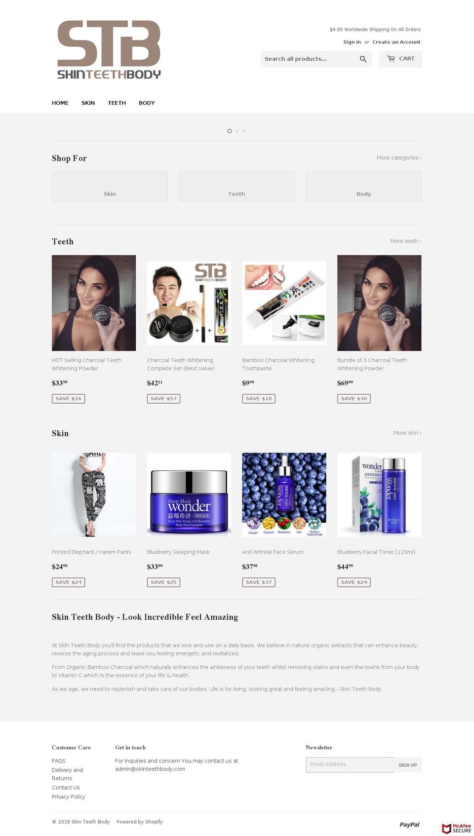 skinteethbody.com shopify website screenshot