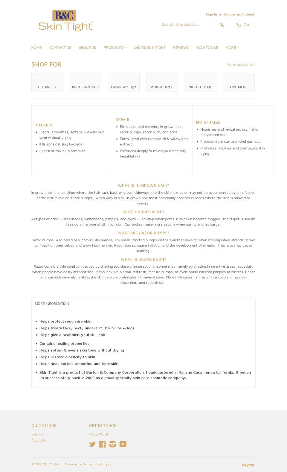 skintightinc.com shopify website screenshot