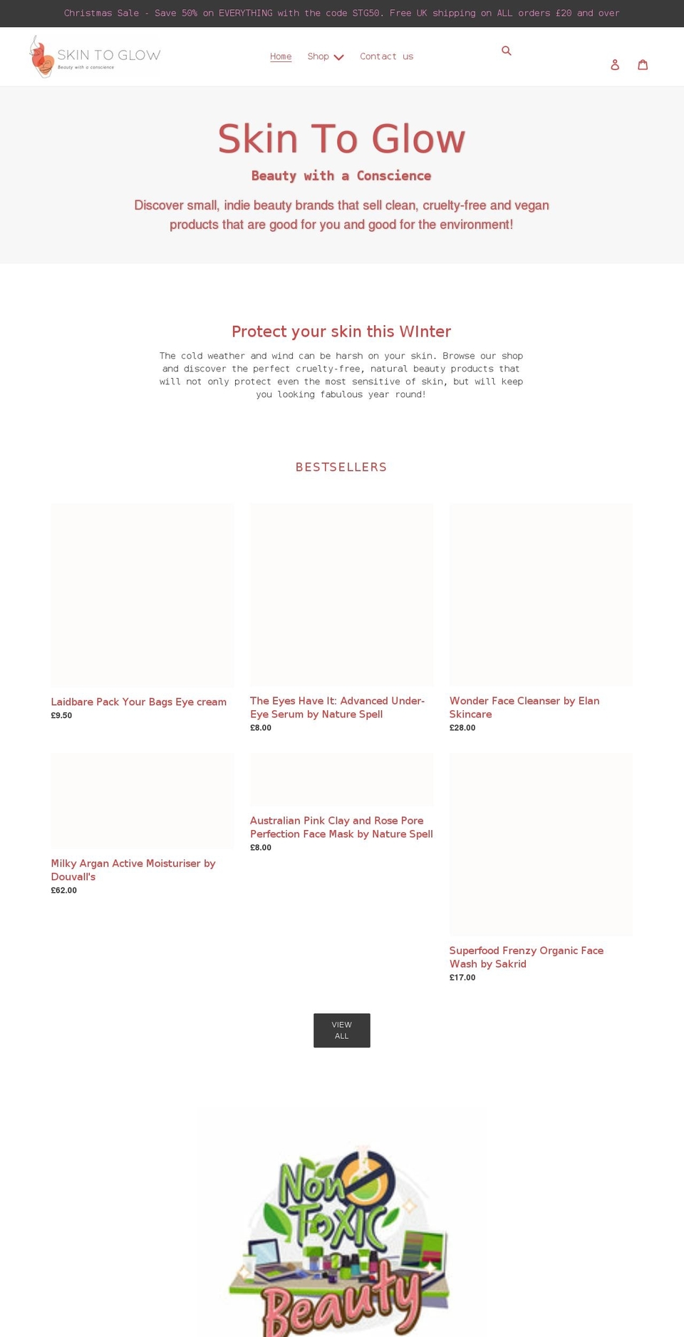skintoglow.co.uk shopify website screenshot