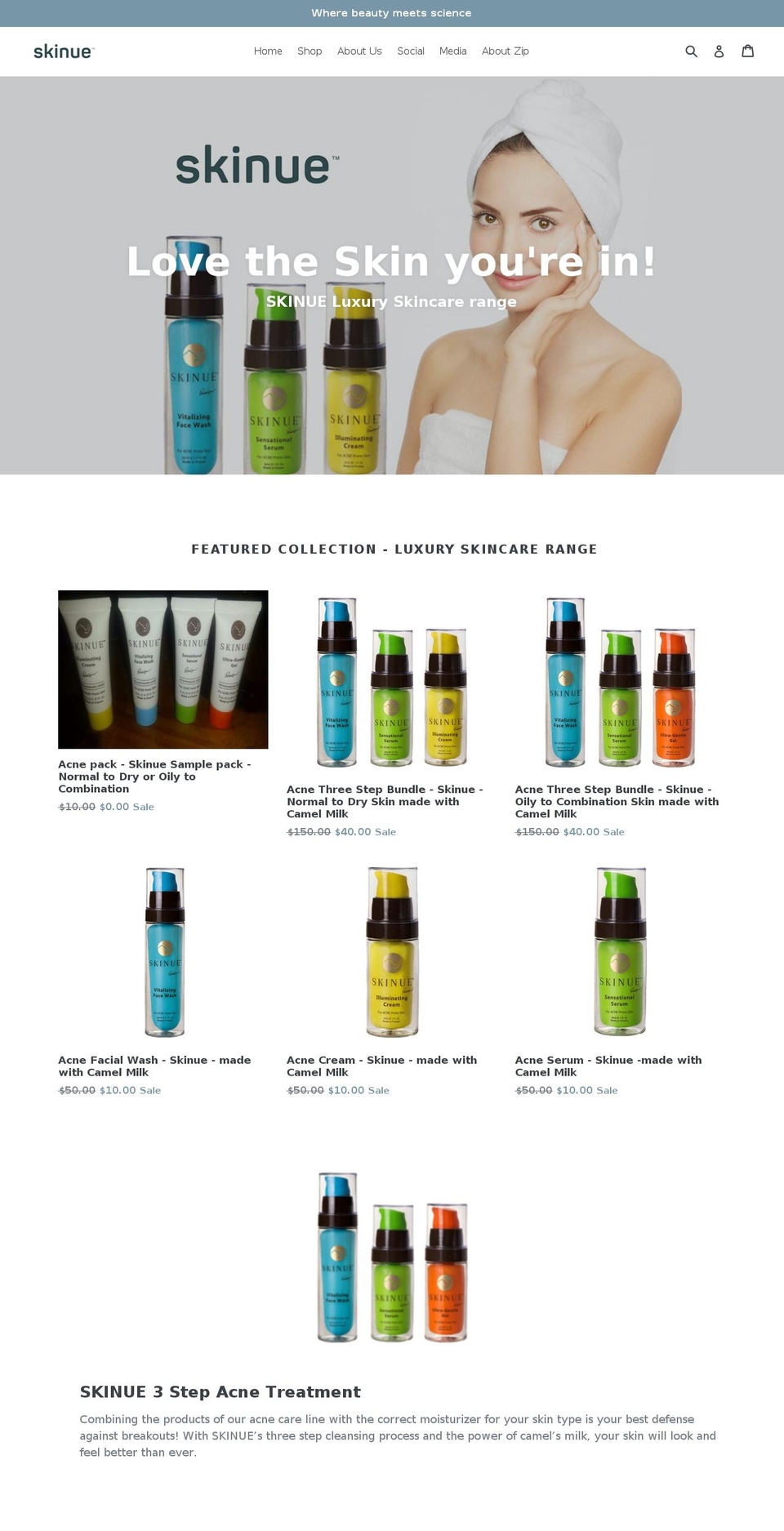 skinue.com.au shopify website screenshot
